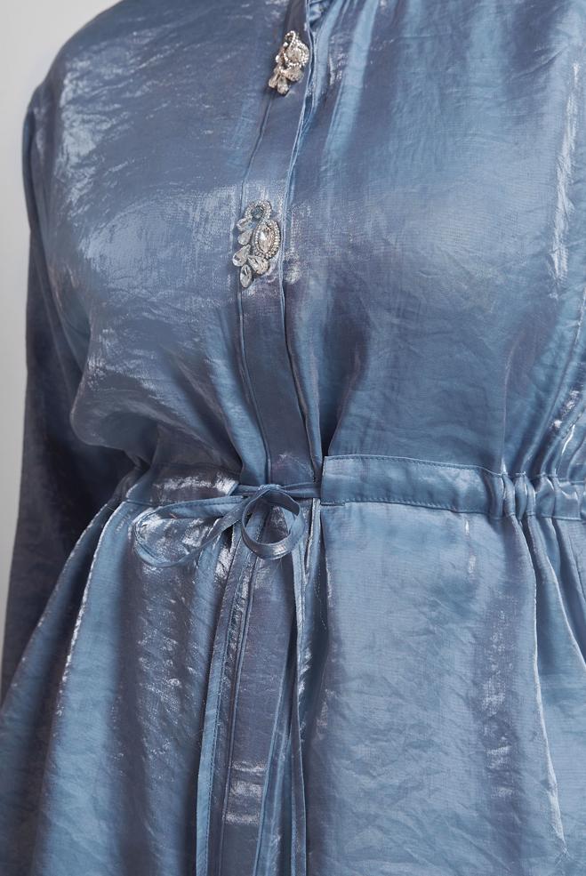 Hijab-Kleidung NAVY BLAU TUNIKA AUS SATIN MIT SMOCKBUND 45610 - ALVİNA