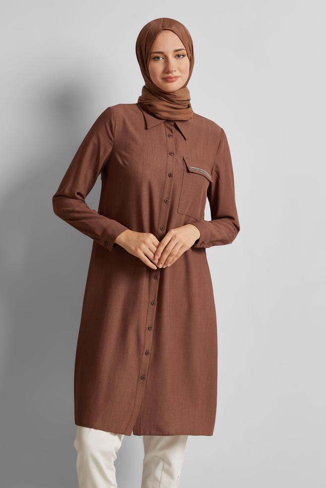 Vêtements hijab ORANGE TUNIQUE COL CHEMISE 45611 - ALVİNA