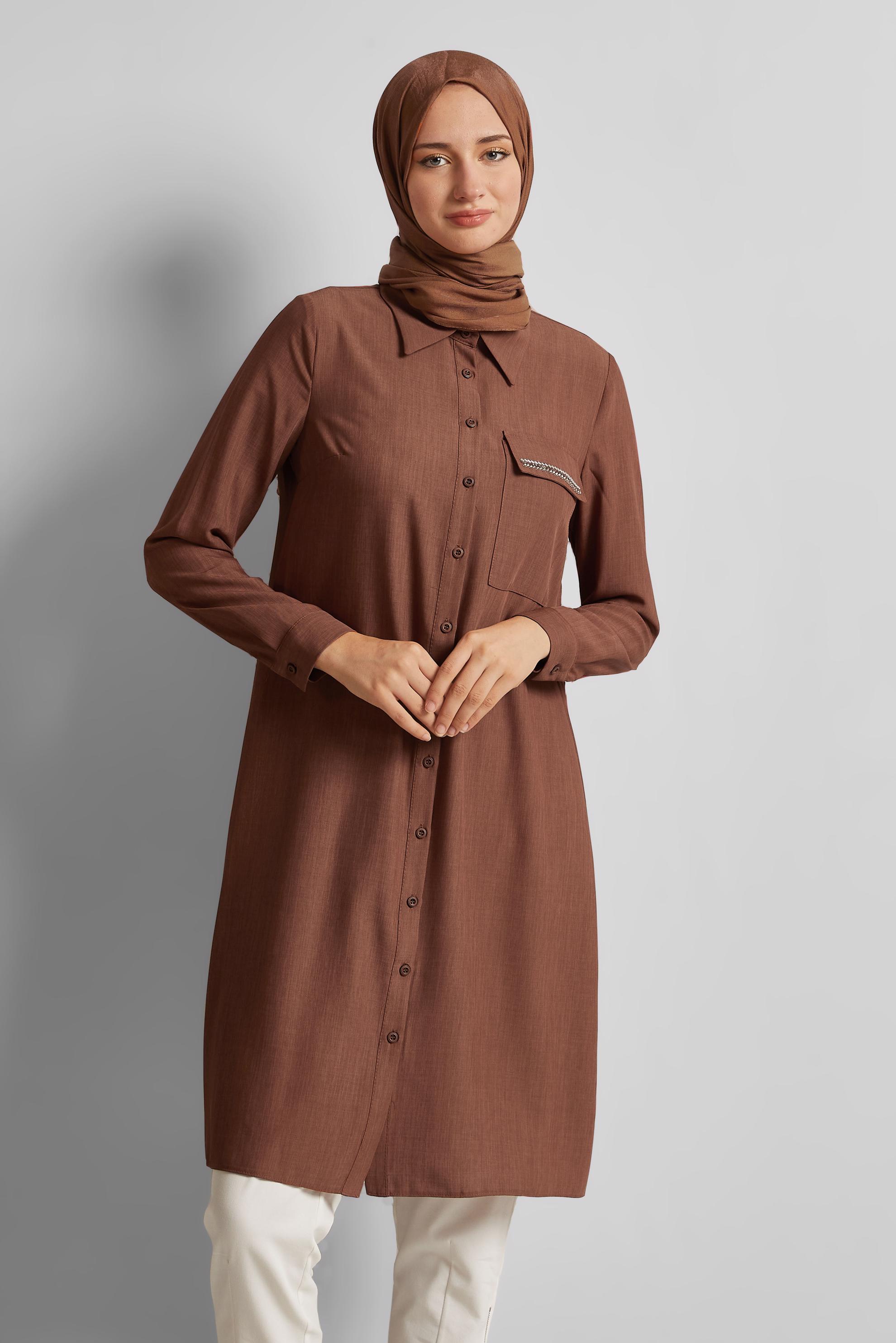 Vêtements hijab ORANGE TUNIQUE COL CHEMISE 45611