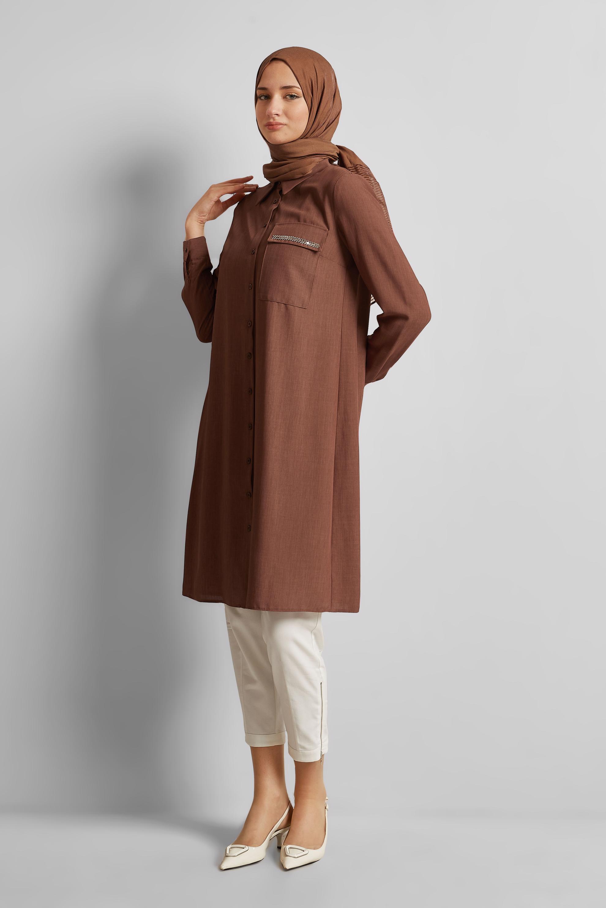 Vêtements hijab ORANGE TUNIQUE COL CHEMISE 45611