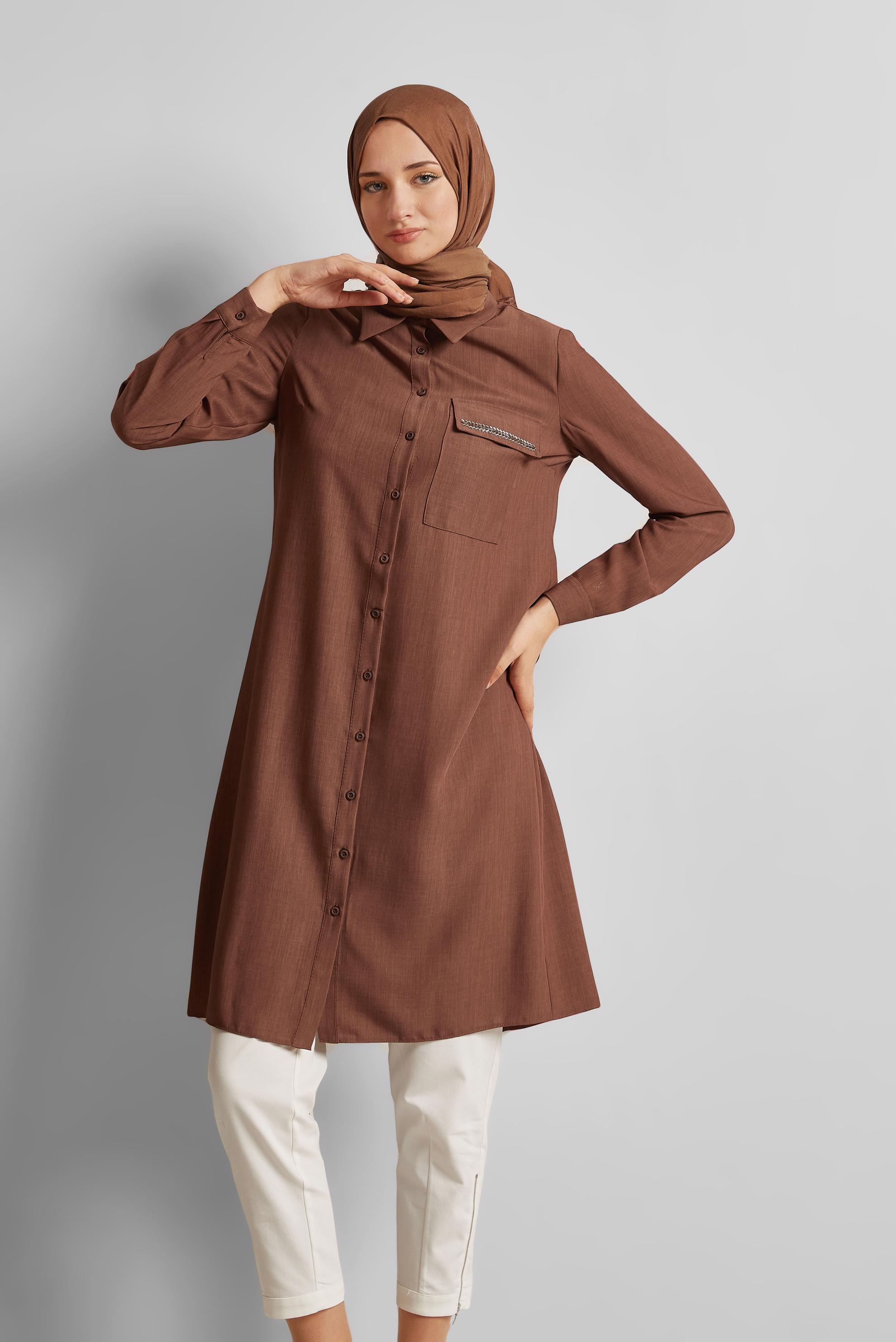 Vêtements hijab ORANGE TUNIQUE COL CHEMISE 45611