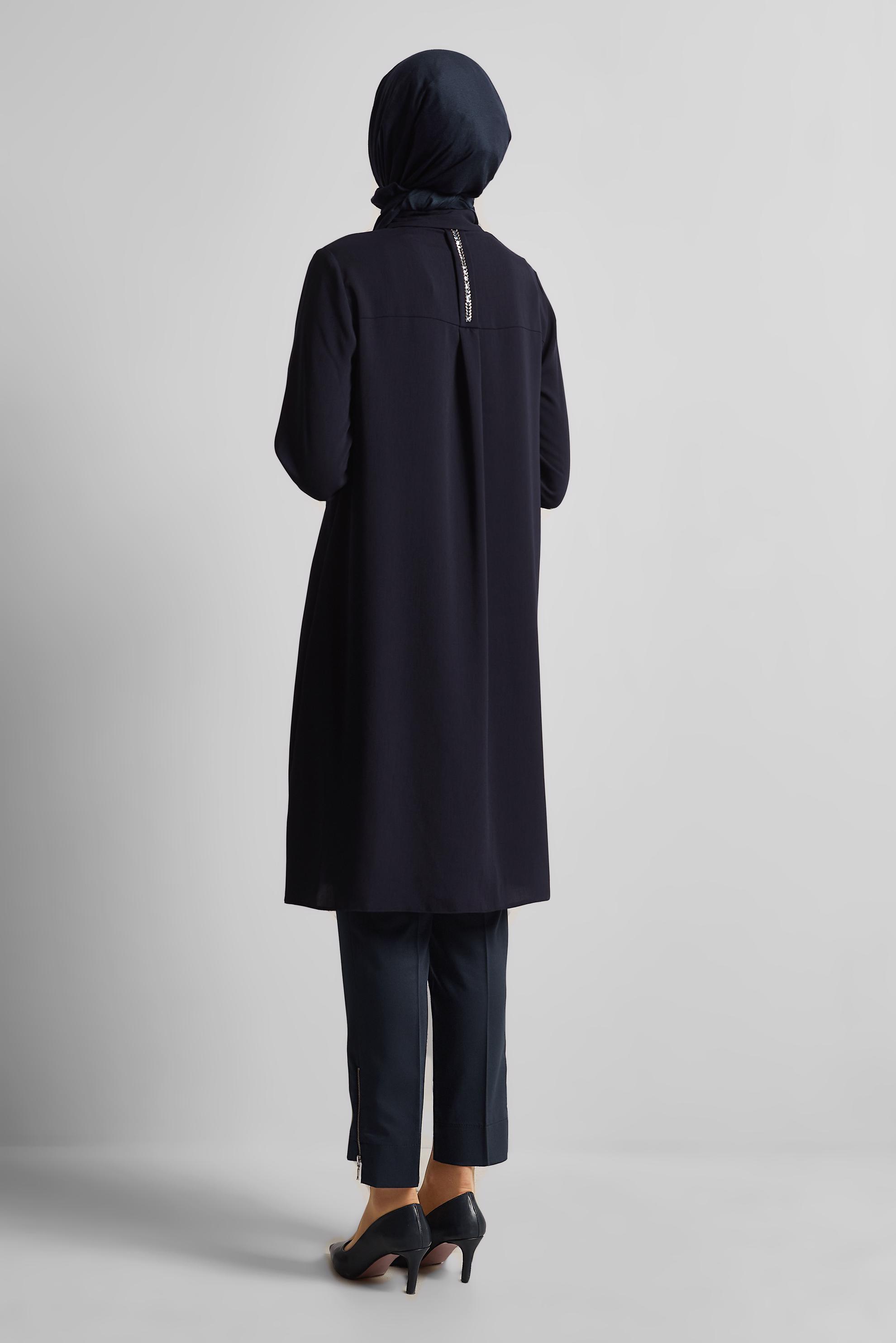 Tesettür giyim LACİVERT GÖMLEK YAKA TUNİK 45611