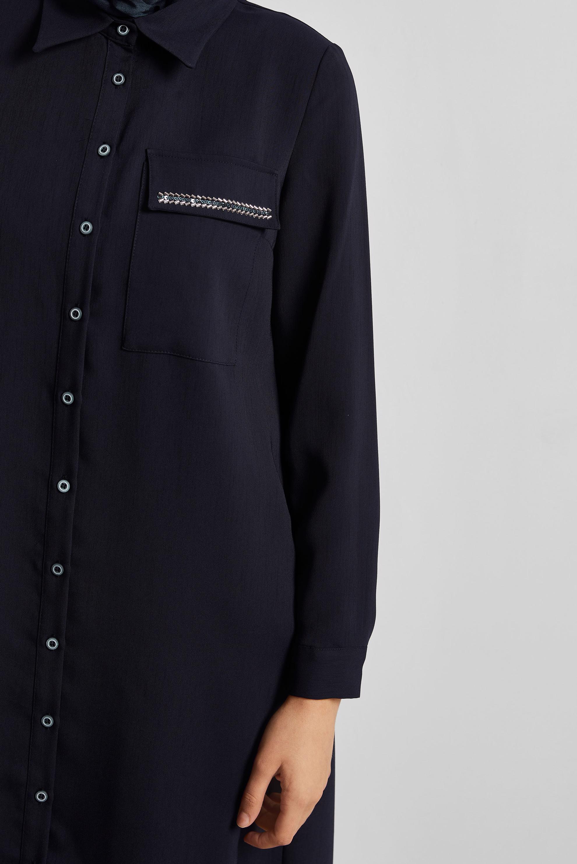 Tesettür giyim LACİVERT GÖMLEK YAKA TUNİK 45611