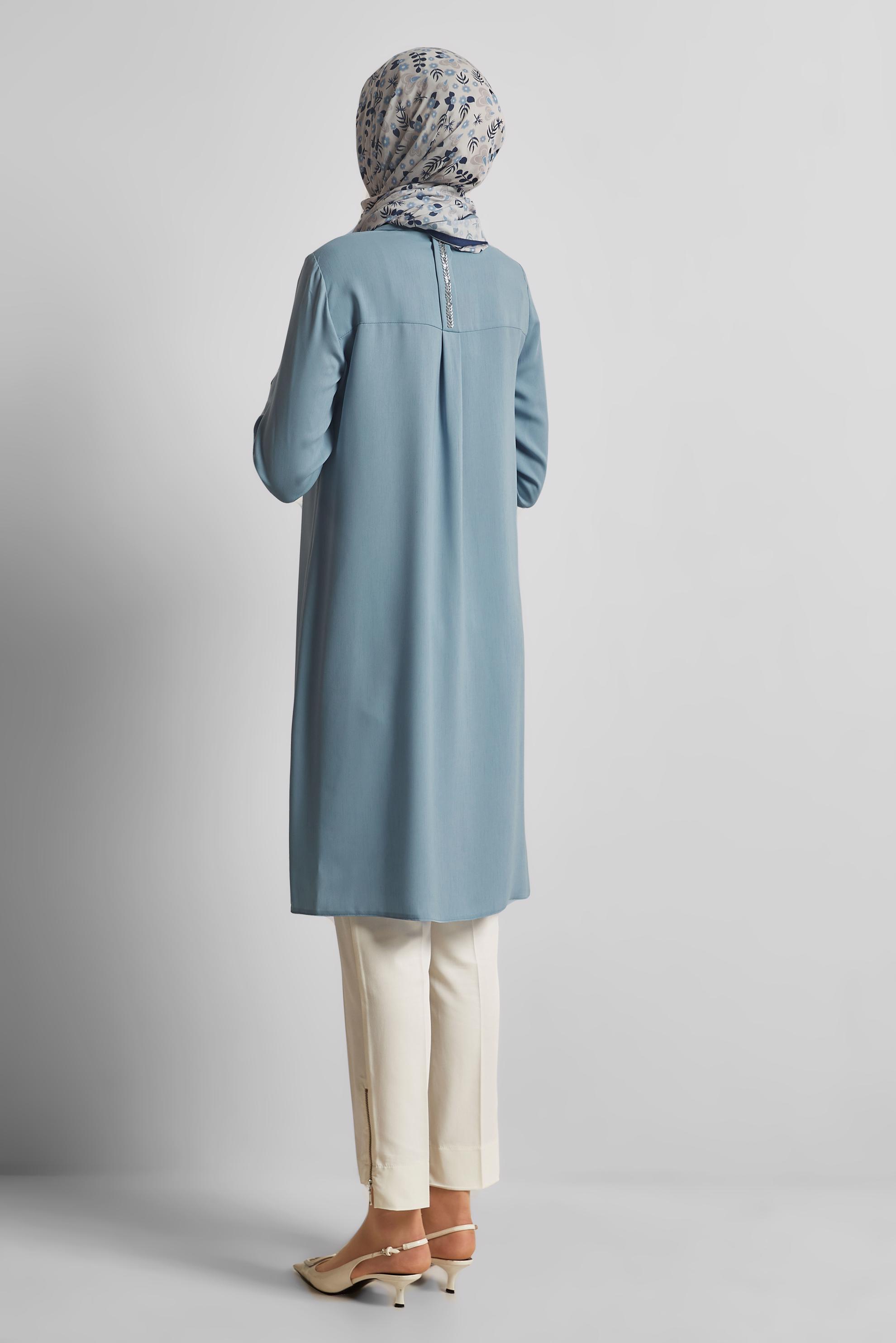 Tesettür giyim MAVİ GÖMLEK YAKA TUNİK 45611