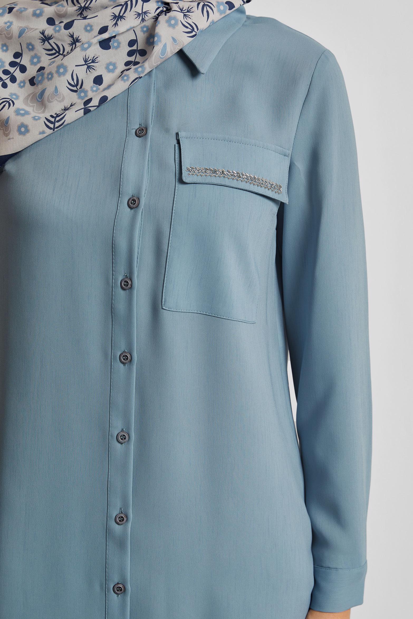 Tesettür giyim MAVİ GÖMLEK YAKA TUNİK 45611