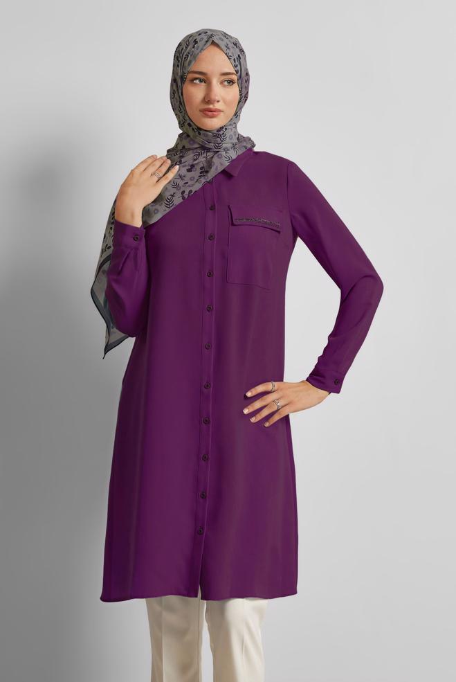 Hijab clothing BEIGE SHIRT COLLAR TUNIC 45611 - ALVİNA