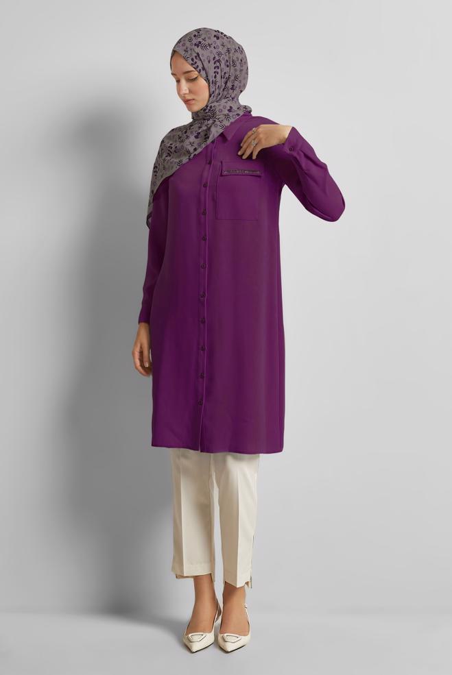 Hijab clothing BEIGE SHIRT COLLAR TUNIC 45611 - ALVİNA