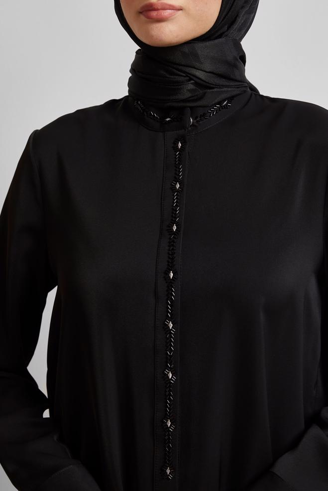 Hijab-Kleidung SCHWARZ TUNIKA MIT EDELSTEINDETAILS 45619 - ALVİNA