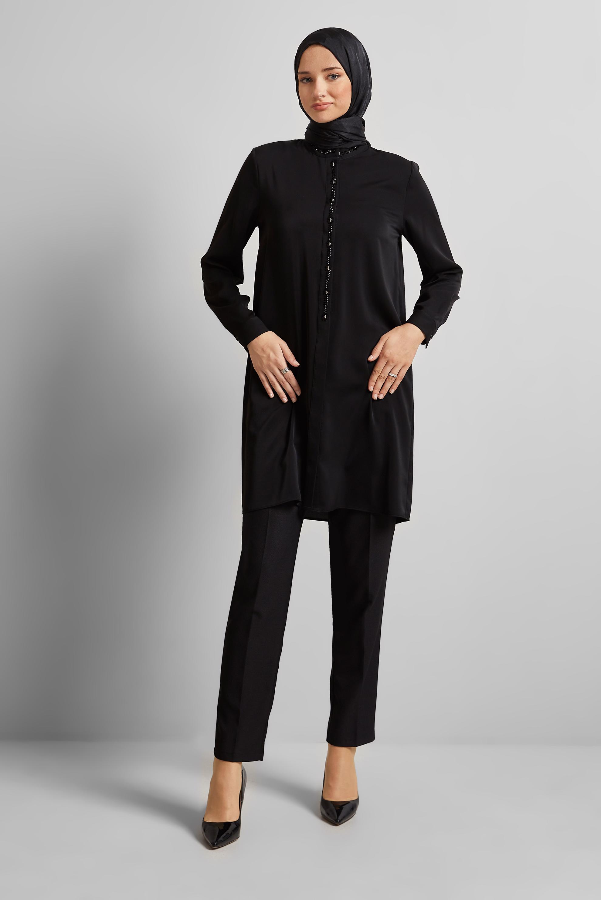 Tesettür giyim SİYAH TAŞ DETAYLI TUNİK 45619