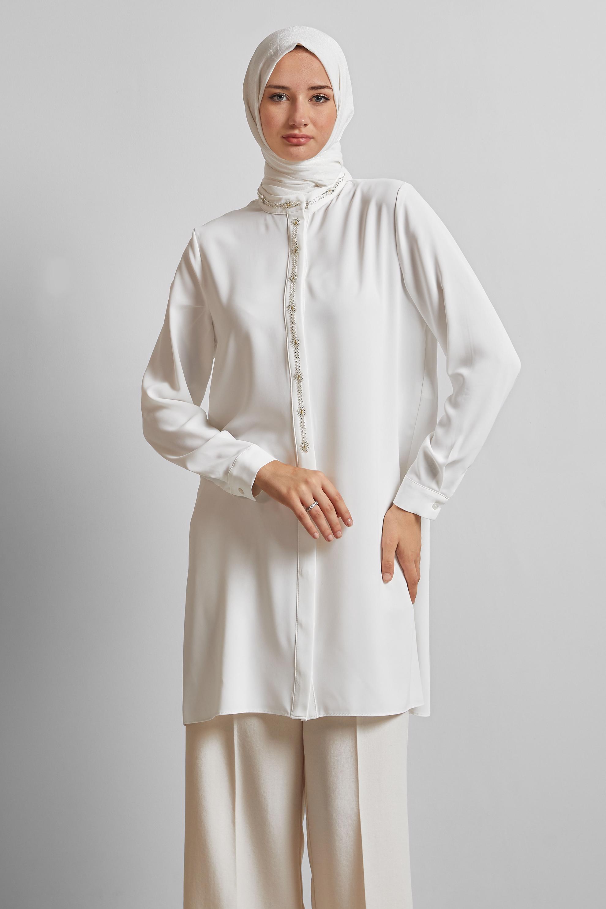 Tesettür giyim BEYAZ TAŞ DETAYLI TUNİK 45619