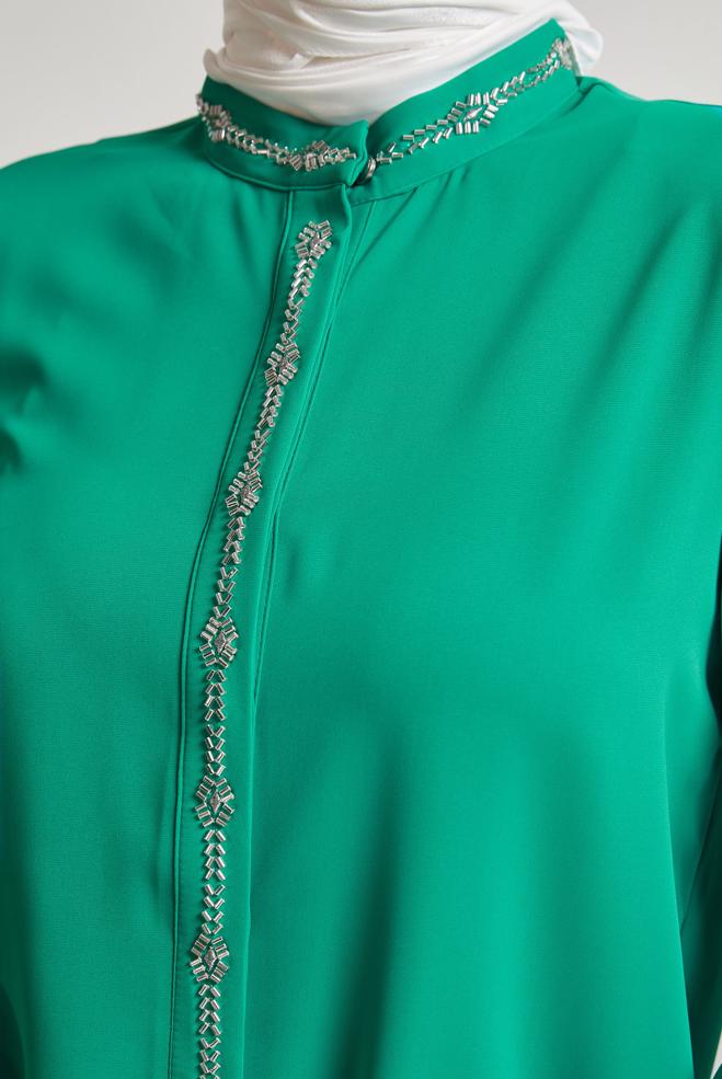 Hijab-Kleidung BLAU TUNIKA MIT EDELSTEINDETAILS 45619 - ALVİNA