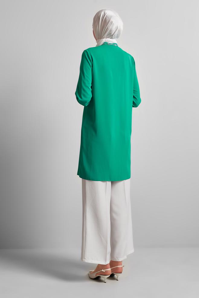 Hijab-Kleidung BLAU TUNIKA MIT EDELSTEINDETAILS 45619 - ALVİNA