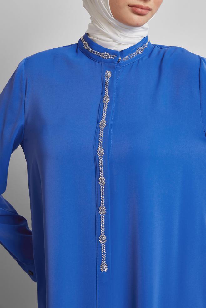 Hijab-Kleidung NAVY BLAU TUNIKA MIT EDELSTEINDETAILS 45619 - ALVİNA