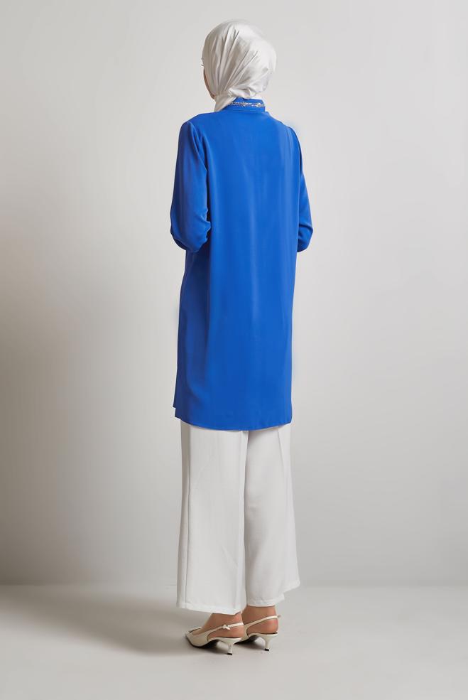 Hijab-Kleidung NAVY BLAU TUNIKA MIT EDELSTEINDETAILS 45619 - ALVİNA