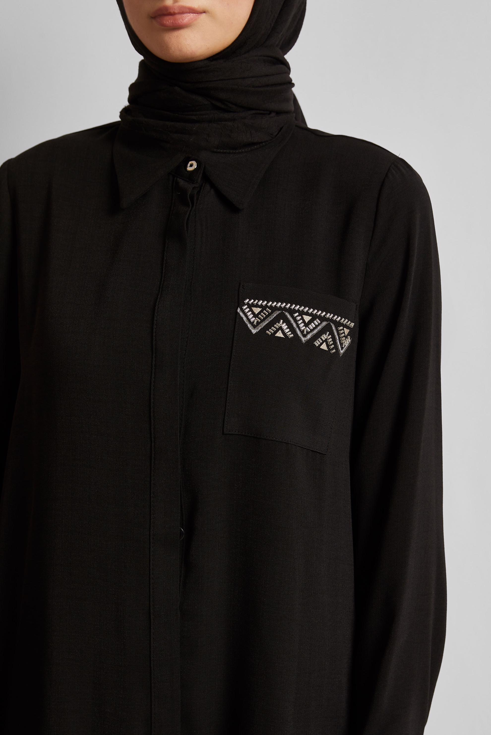 Tesettür giyim SİYAH KETEN GÖRÜNÜMLÜ TUNİK 45621