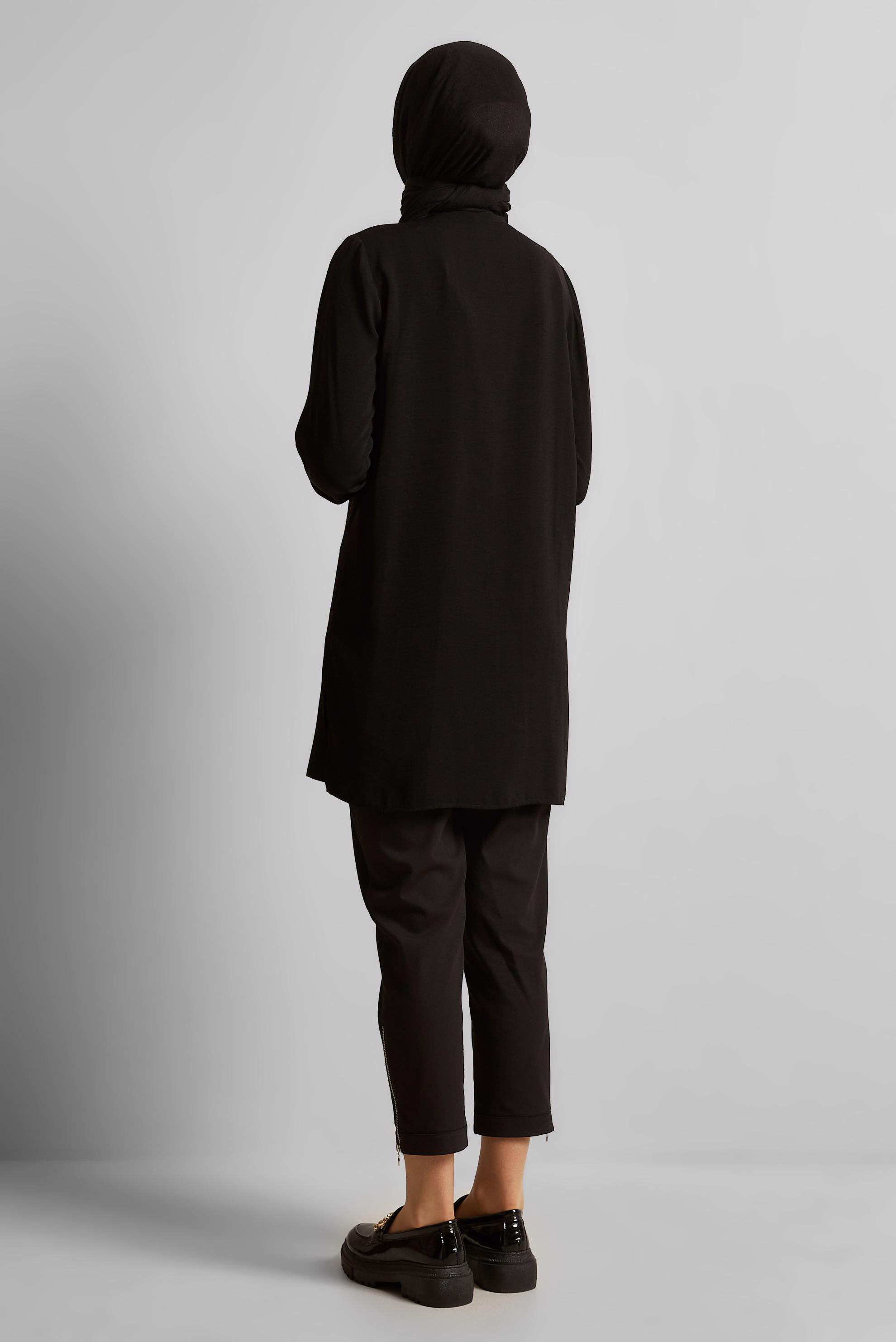 Tesettür giyim SİYAH KETEN GÖRÜNÜMLÜ TUNİK 45621