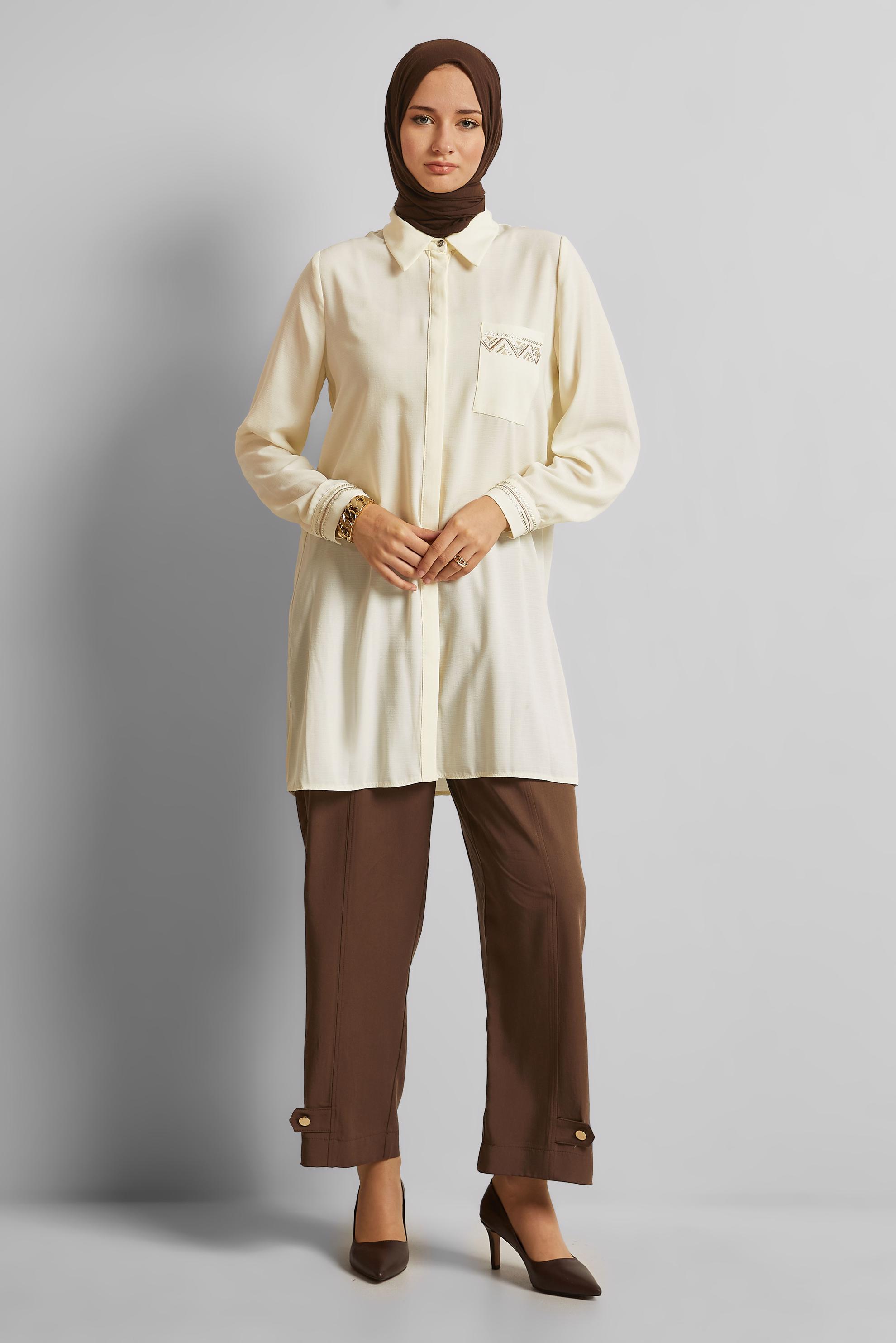 Tesettür giyim BEYAZ KETEN GÖRÜNÜMLÜ TUNİK 45621