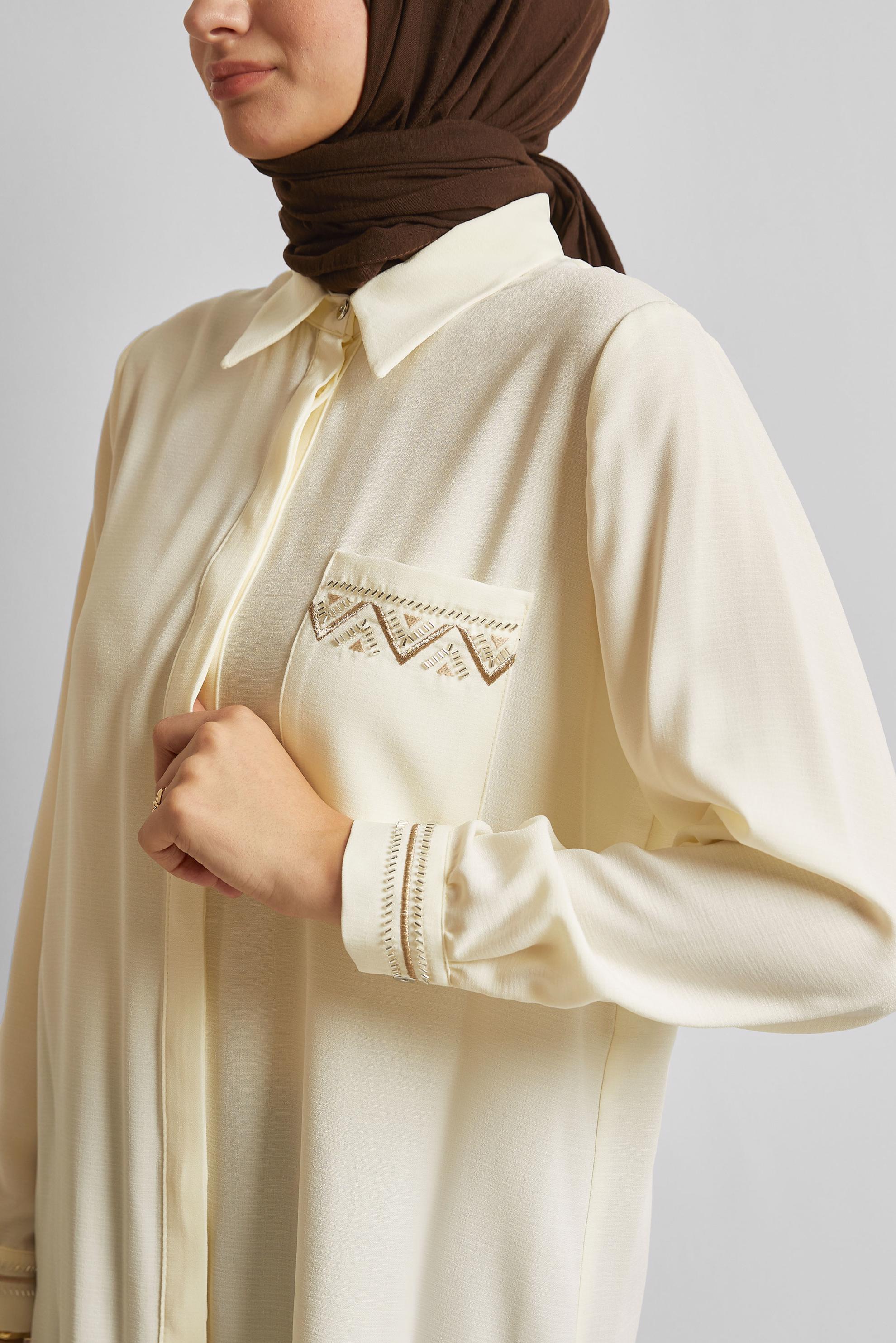 Tesettür giyim BEYAZ KETEN GÖRÜNÜMLÜ TUNİK 45621