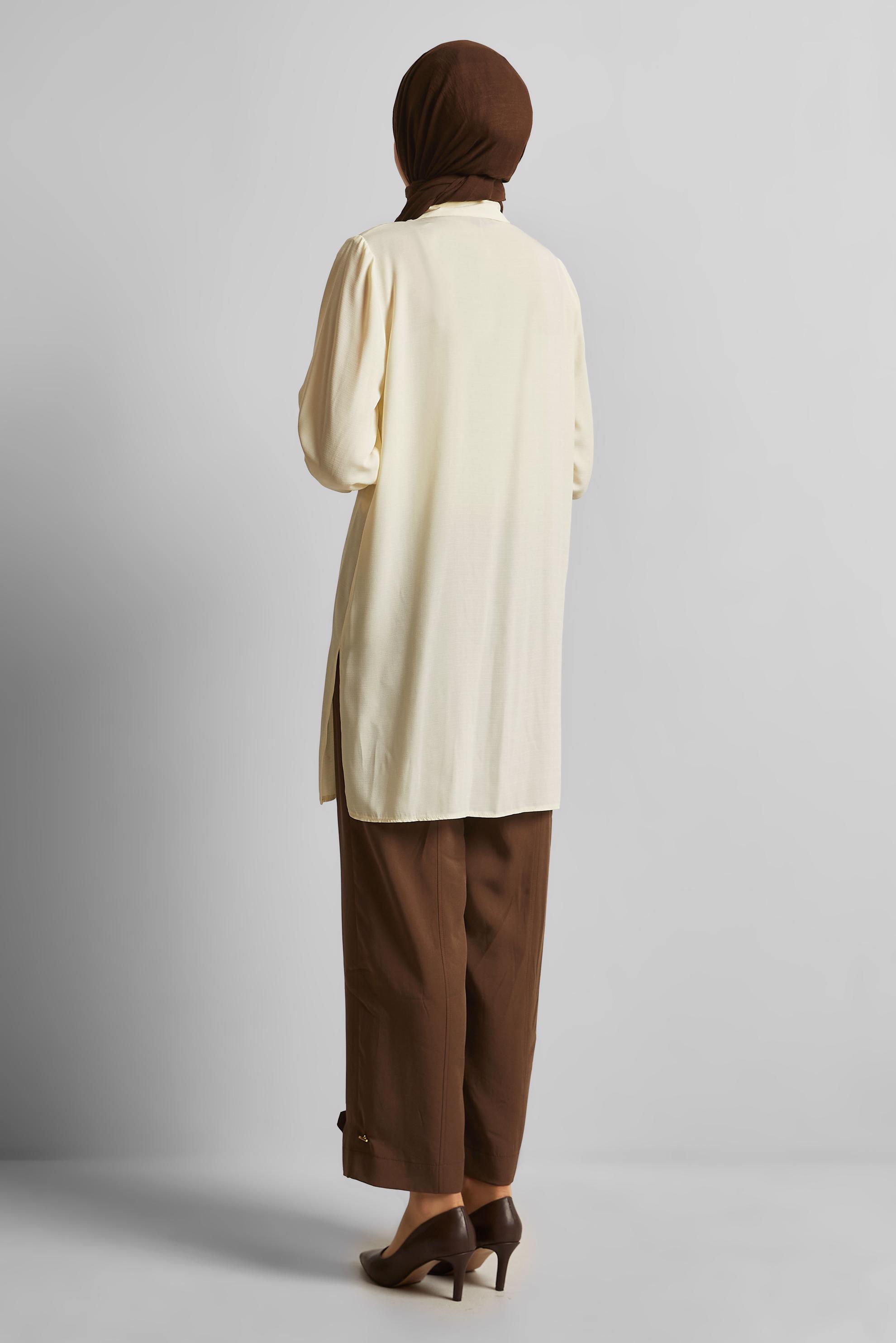 Tesettür giyim BEYAZ KETEN GÖRÜNÜMLÜ TUNİK 45621