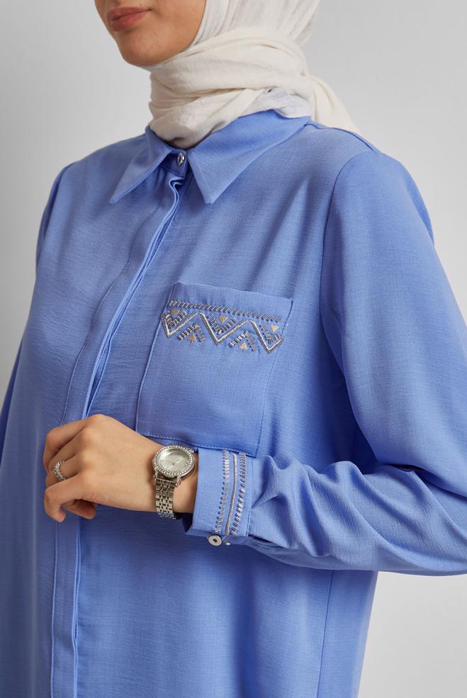 Vêtements hijab BLEU TUNIQUE ASPECT LIN 45621 - ALVİNA