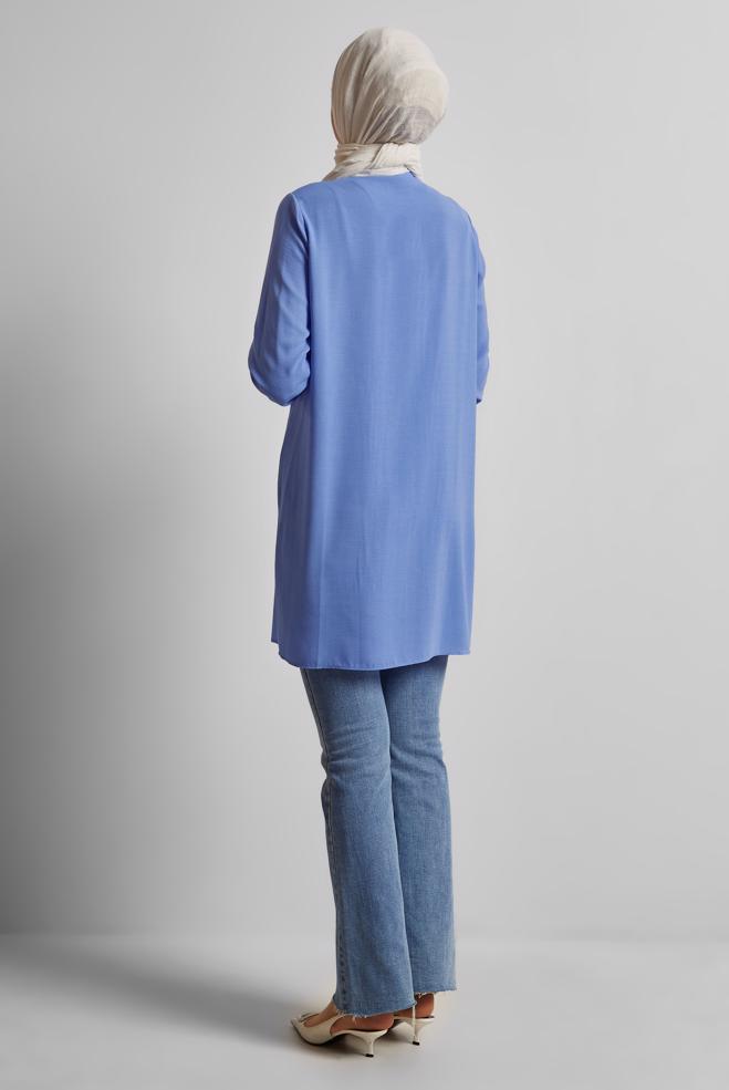 Vêtements hijab BLEU TUNIQUE ASPECT LIN 45621 - ALVİNA