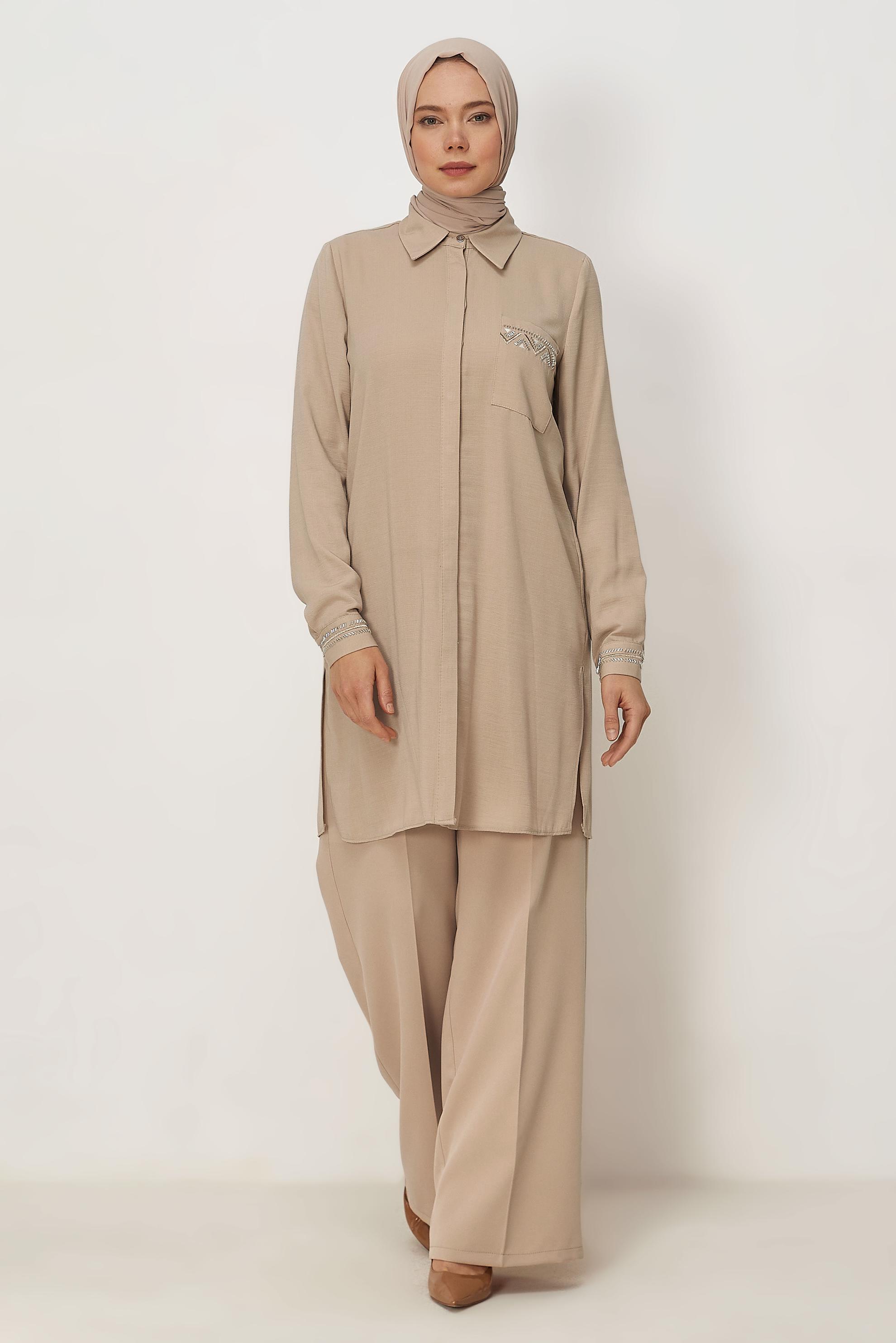 Vêtements hijab BEIGE TUNIQUE ASPECT LIN 45621