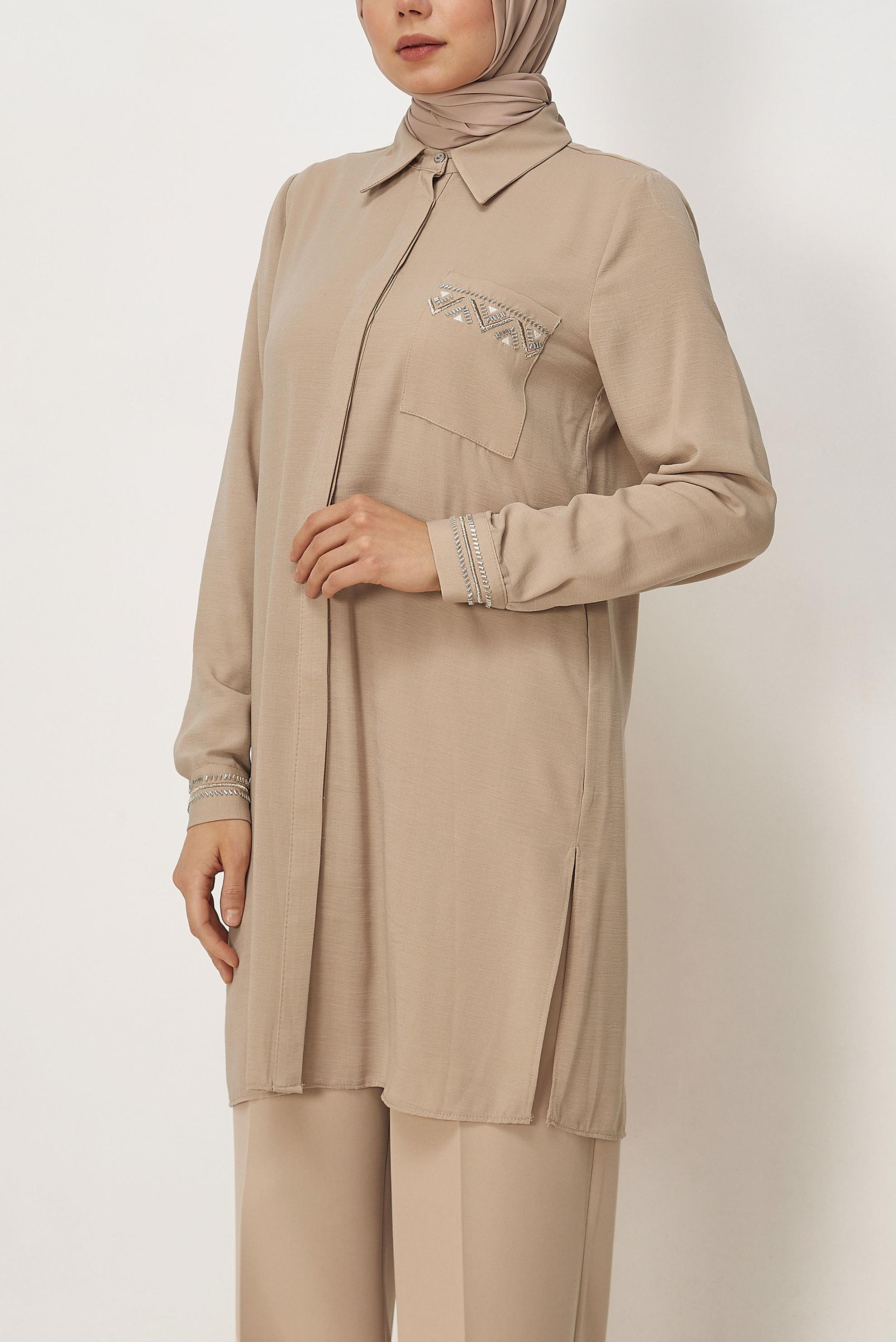 Vêtements hijab BEIGE TUNIQUE ASPECT LIN 45621