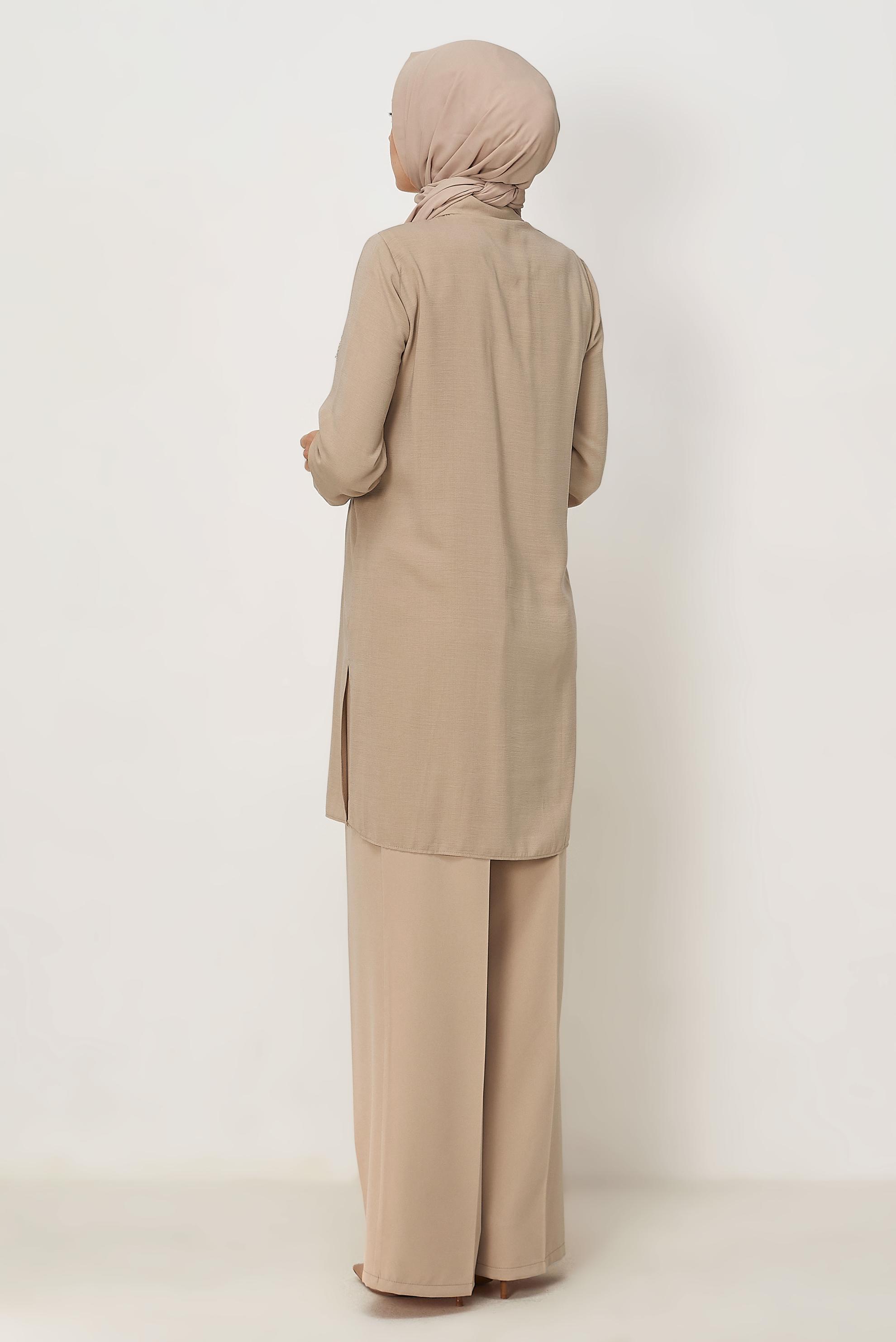 Vêtements hijab BEIGE TUNIQUE ASPECT LIN 45621