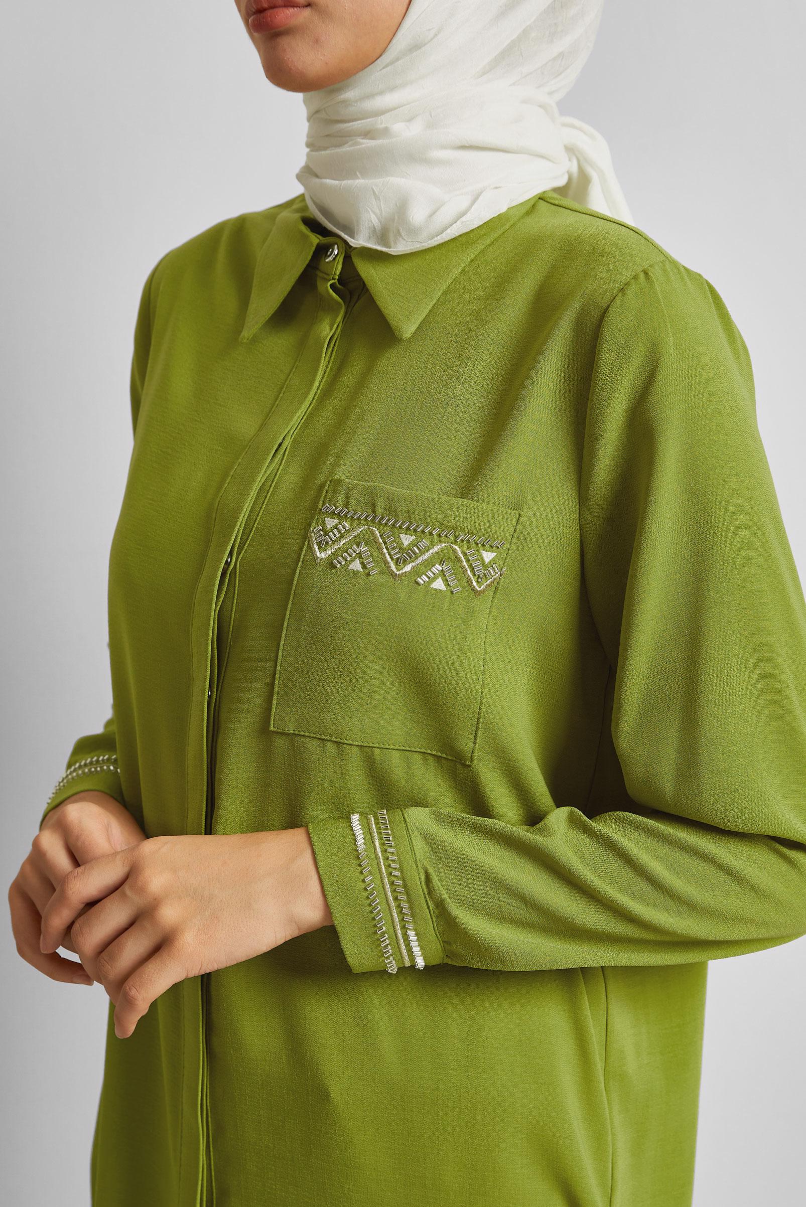 Tesettür giyim YEŞİL KETEN GÖRÜNÜMLÜ TUNİK 45621