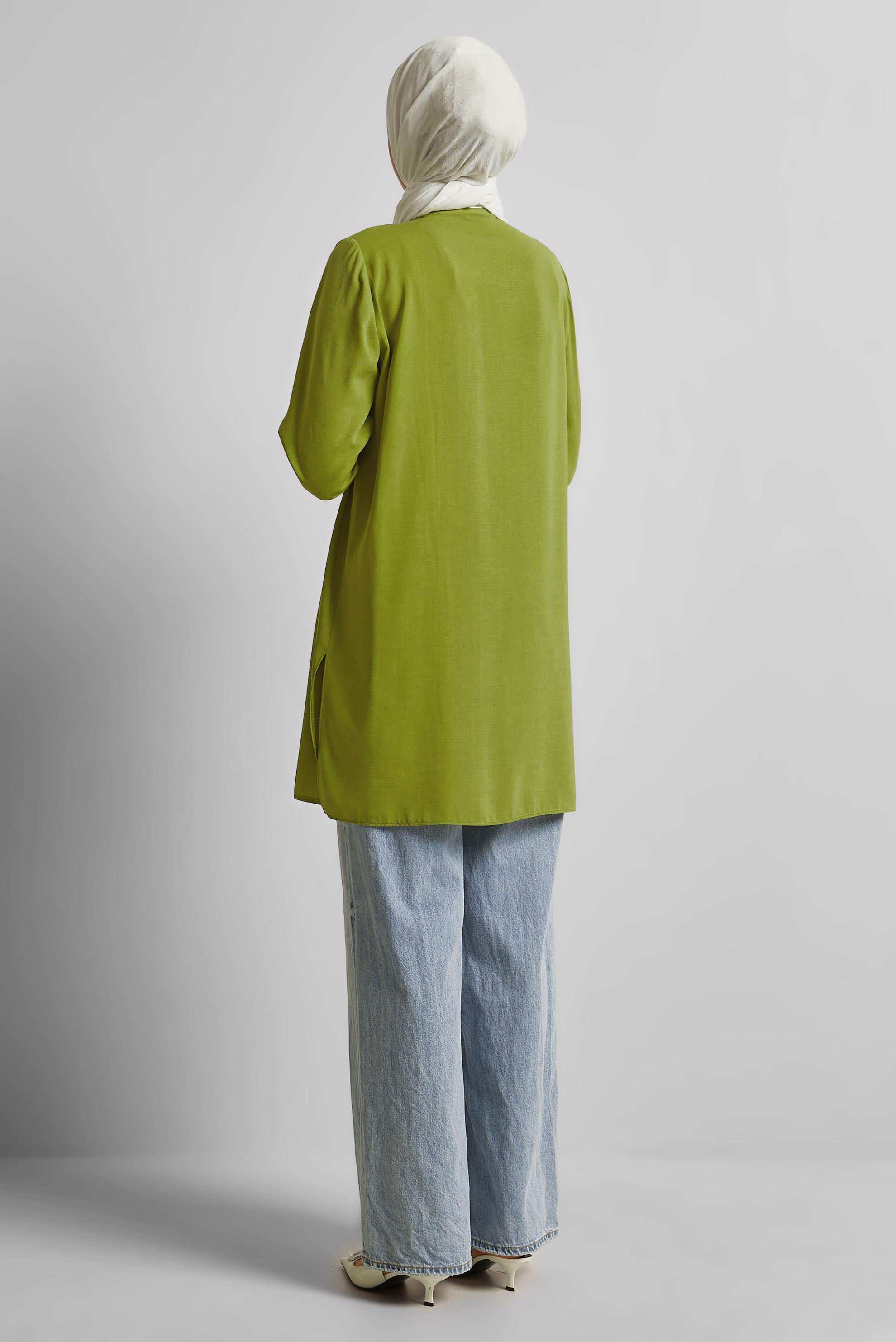 Tesettür giyim YEŞİL KETEN GÖRÜNÜMLÜ TUNİK 45621