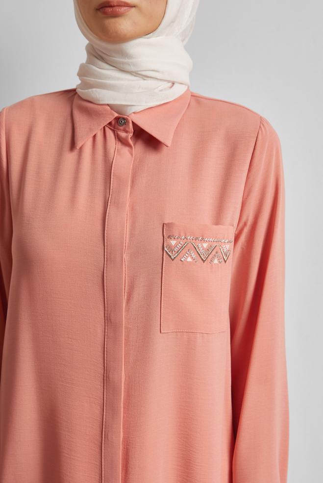 Vêtements hijab POUDRE TUNIQUE ASPECT LIN 45621 - ALVİNA