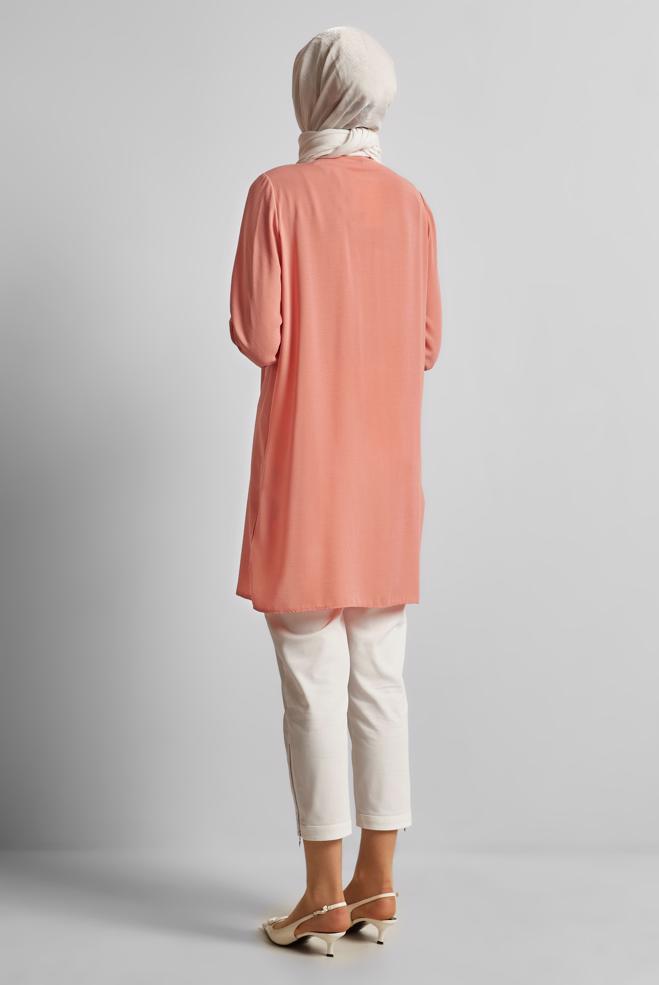 Vêtements hijab POUDRE TUNIQUE ASPECT LIN 45621 - ALVİNA
