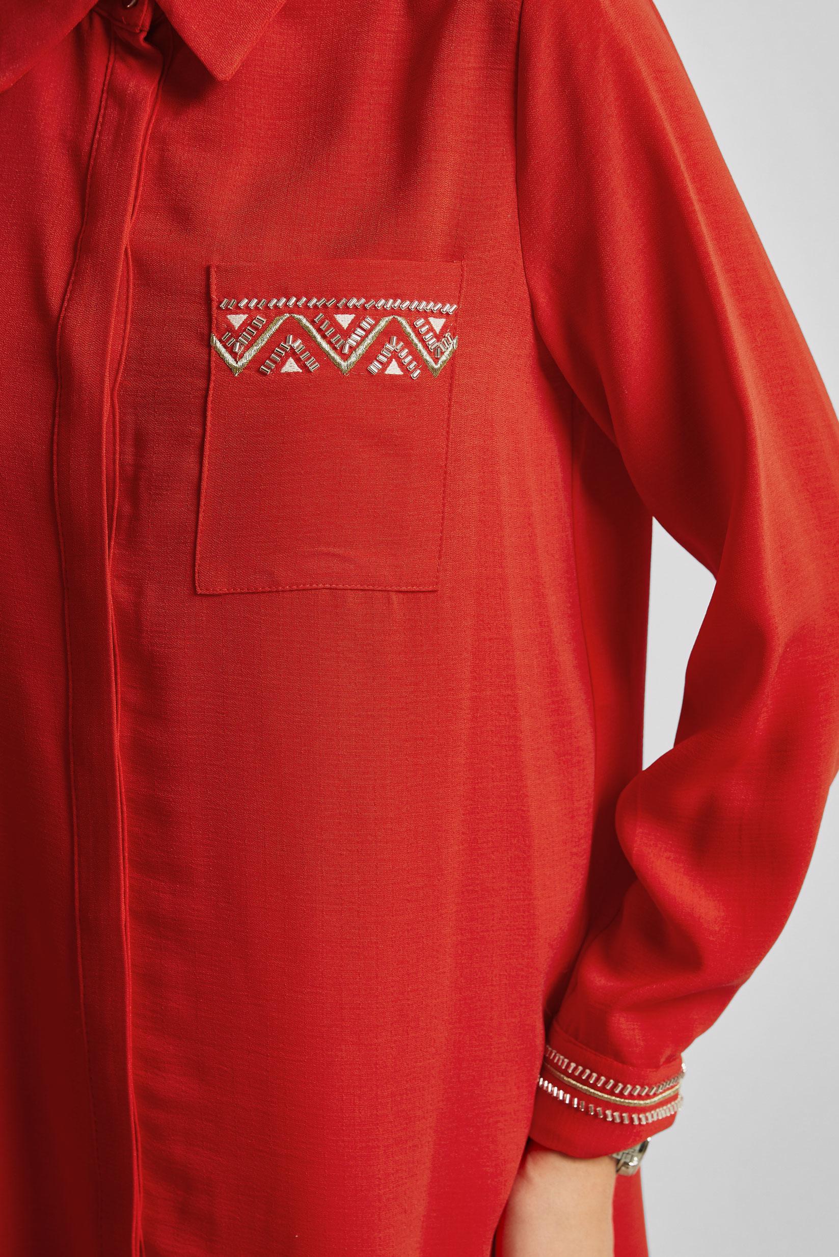 Tesettür giyim KIRMIZI KETEN GÖRÜNÜMLÜ TUNİK 45621