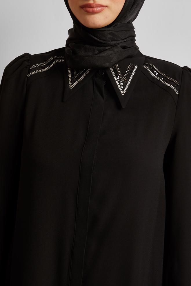 Vêtements hijab NOIR TUNIQUE BRODÉE DE PERLES 45622 - ALVİNA