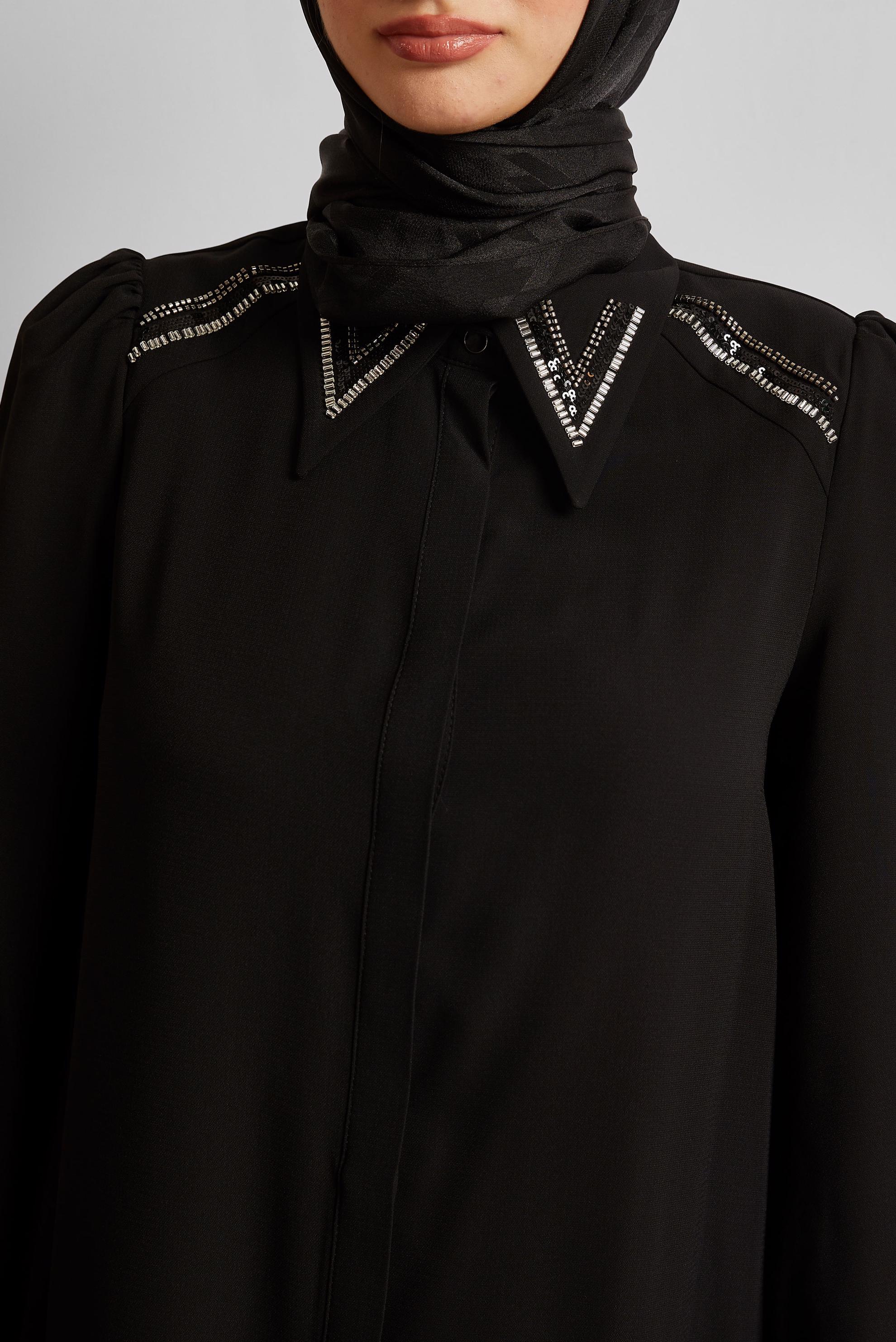 Tesettür giyim SİYAH BONCUK İŞLEMELİ TUNİK 45622