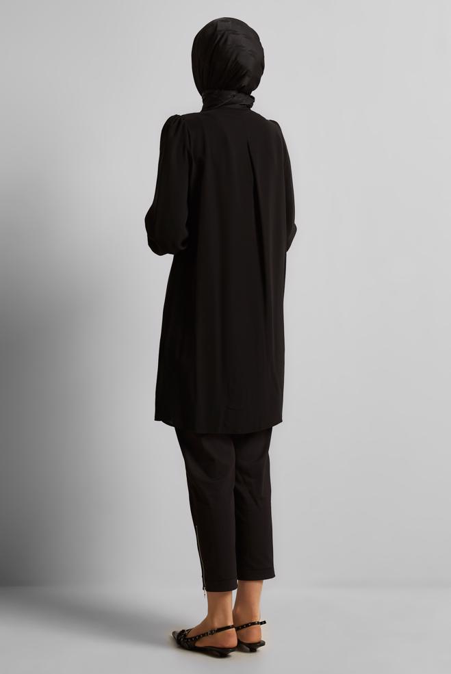 Vêtements hijab NOIR TUNIQUE BRODÉE DE PERLES 45622 - ALVİNA