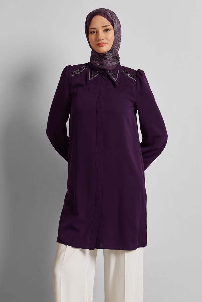 Tesettür giyim MÜRDÜM BONCUK İŞLEMELİ TUNİK 45622 - ALVİNA