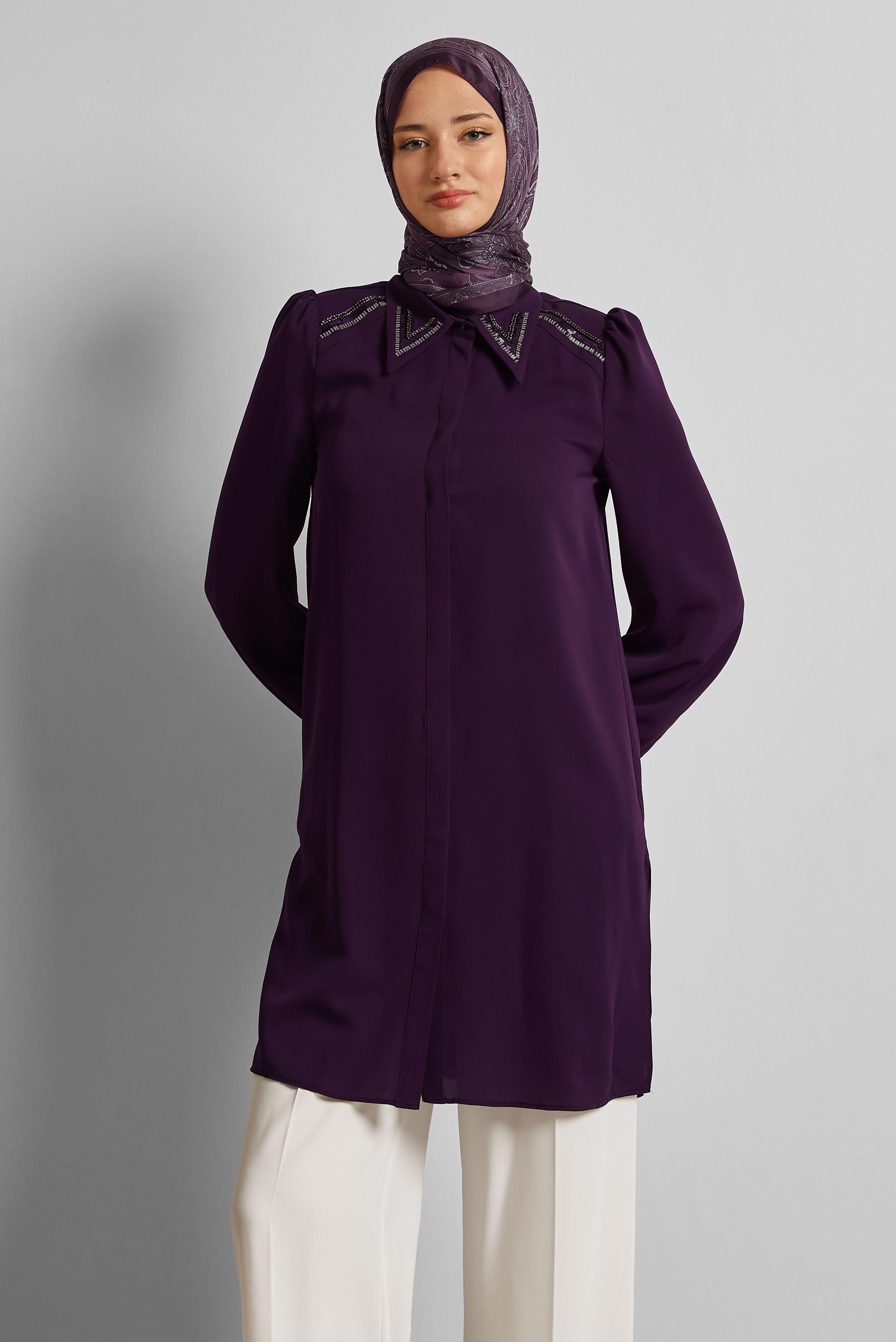 Tesettür giyim MÜRDÜM BONCUK İŞLEMELİ TUNİK 45622