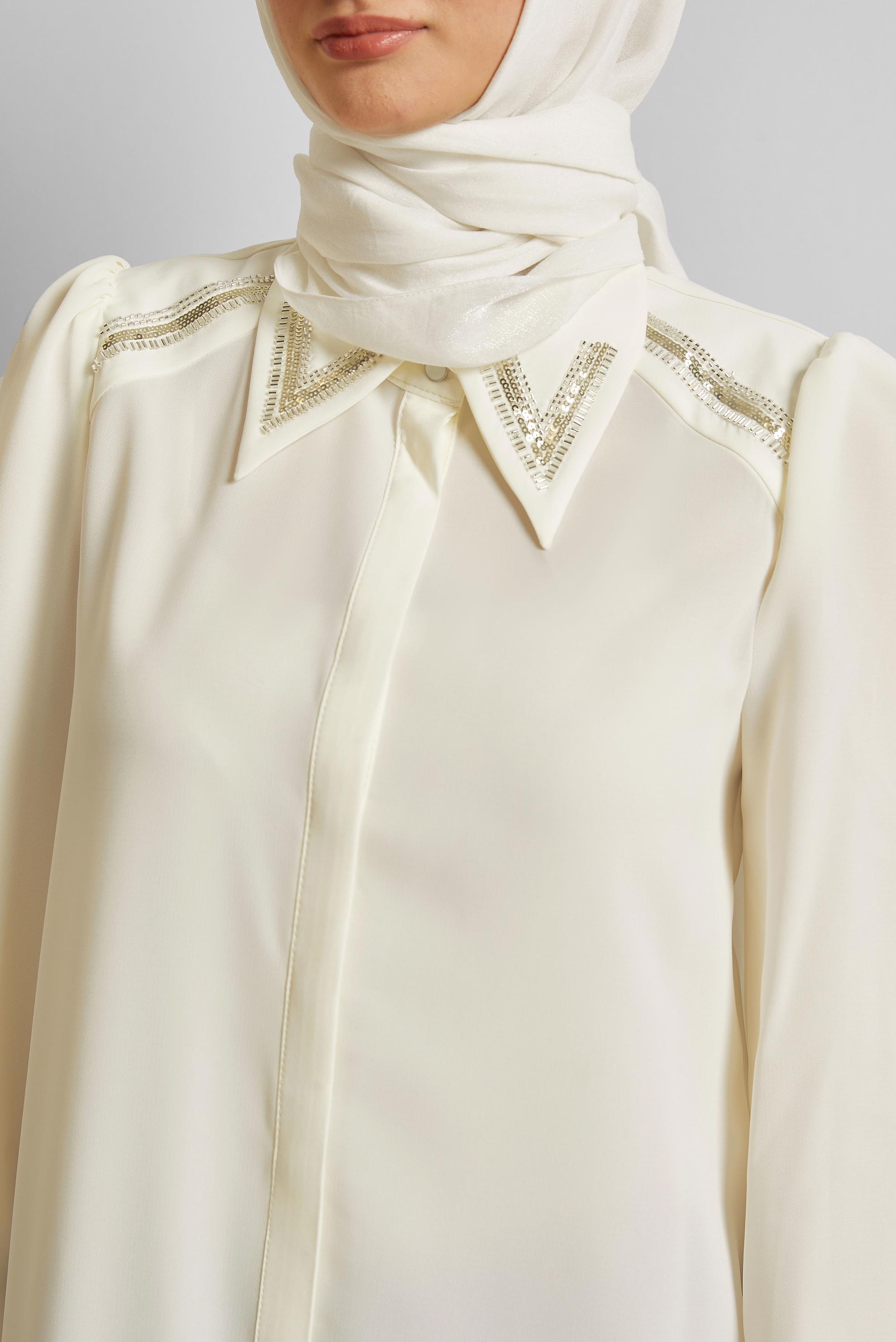 Vêtements hijab BLANC TUNIQUE BRODÉE DE PERLES 45622