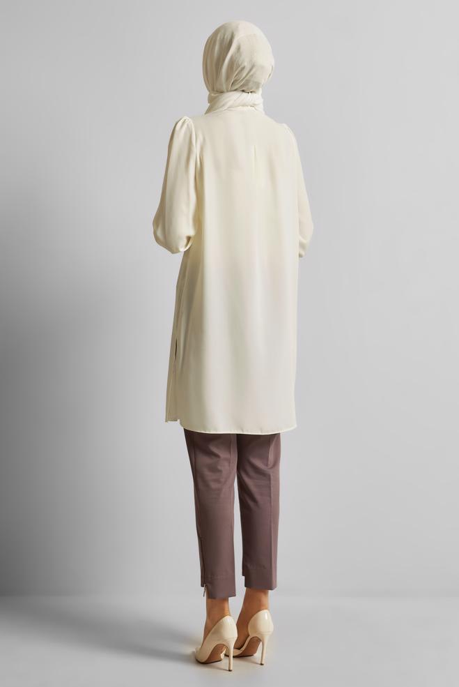 Vêtements hijab BLANC TUNIQUE BRODÉE DE PERLES 45622 - ALVİNA