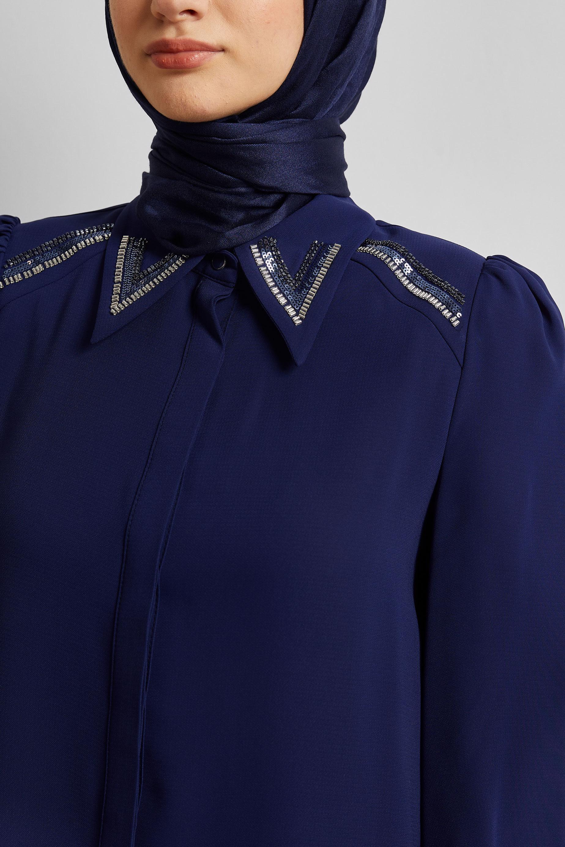 Tesettür giyim LACİVERT BONCUK İŞLEMELİ TUNİK 45622