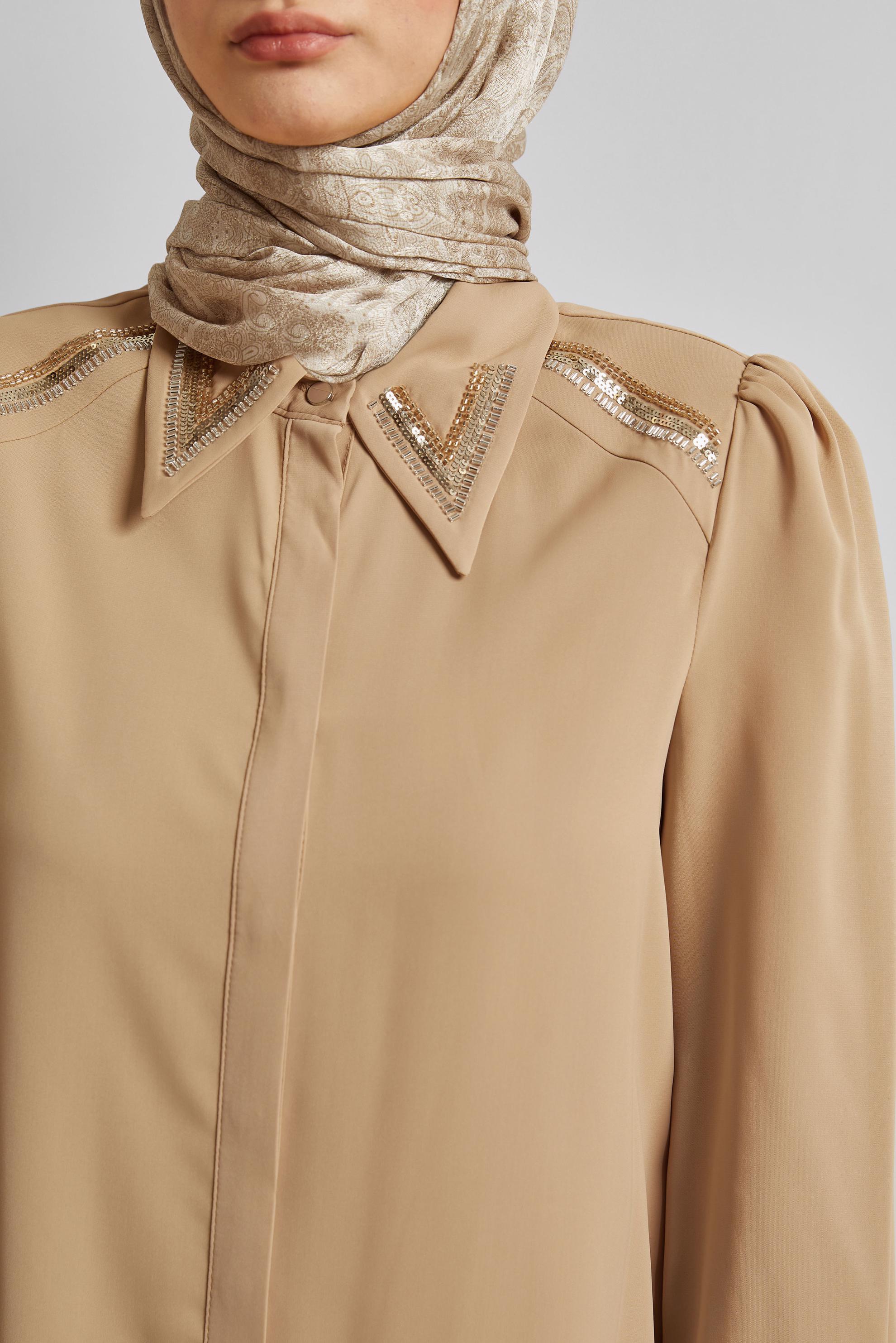 Tesettür giyim KAHVE BONCUK İŞLEMELİ TUNİK 45622