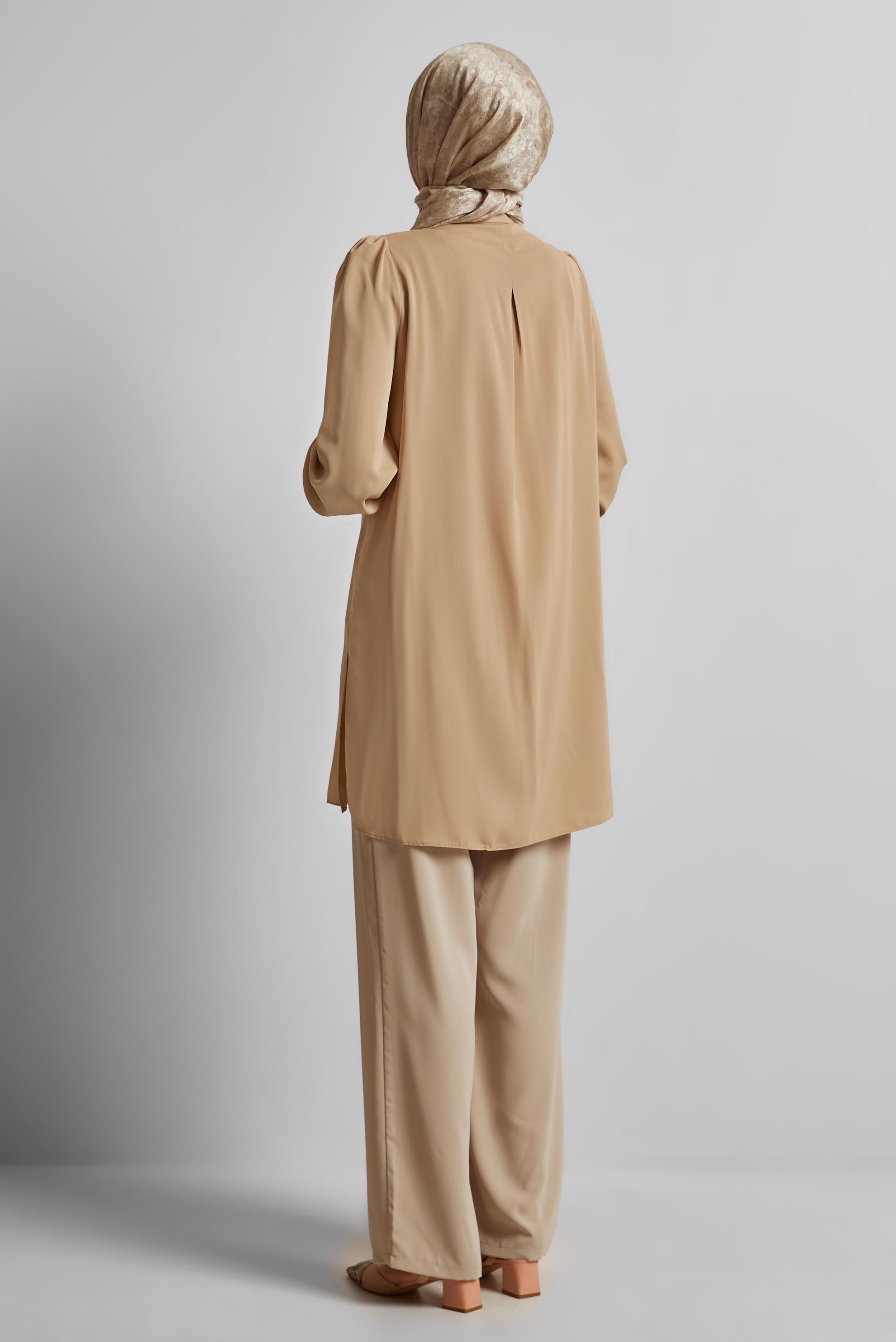 Tesettür giyim KAHVE BONCUK İŞLEMELİ TUNİK 45622