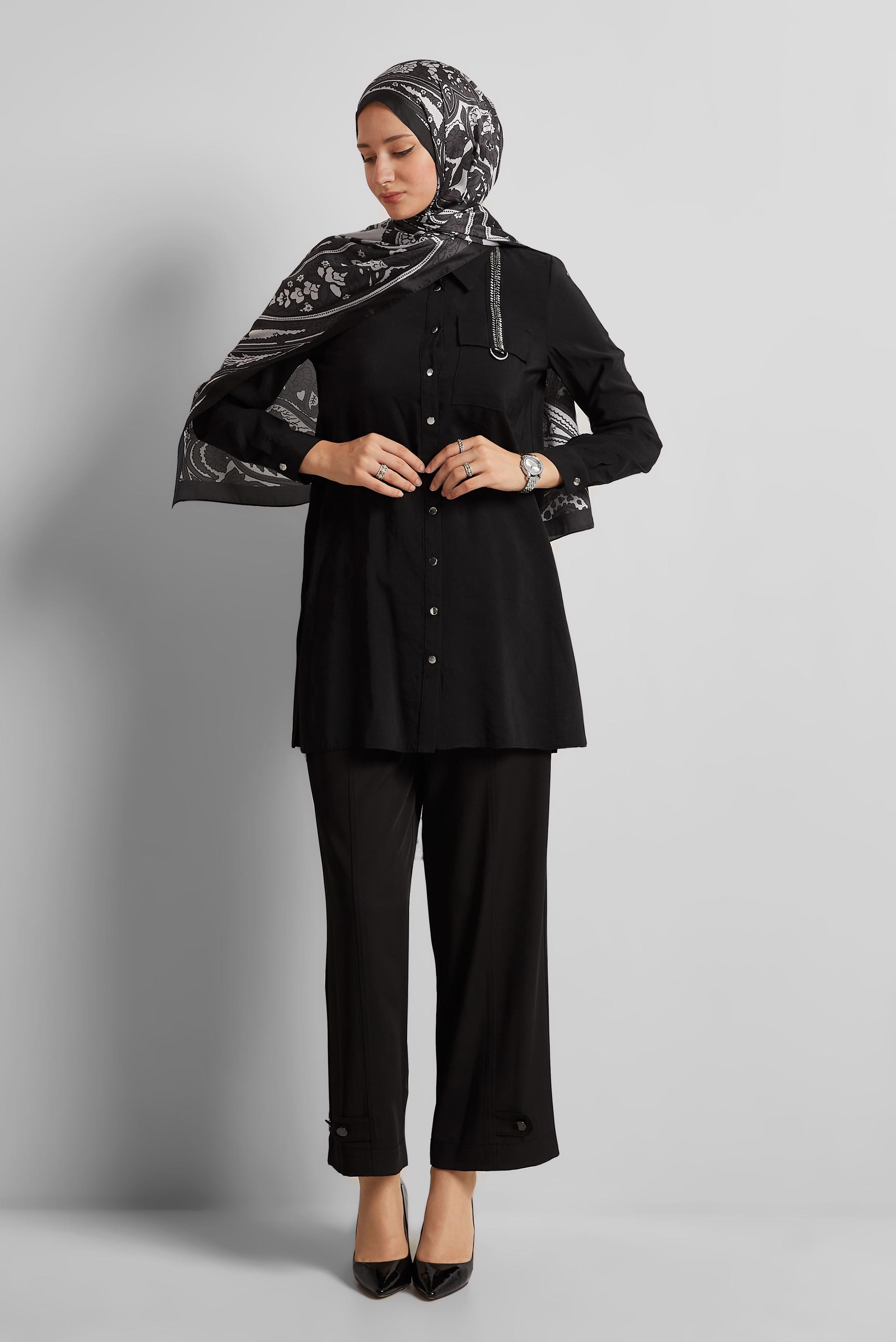 Tesettür giyim SİYAH GÖMLEK YAKA TUNİK 45623