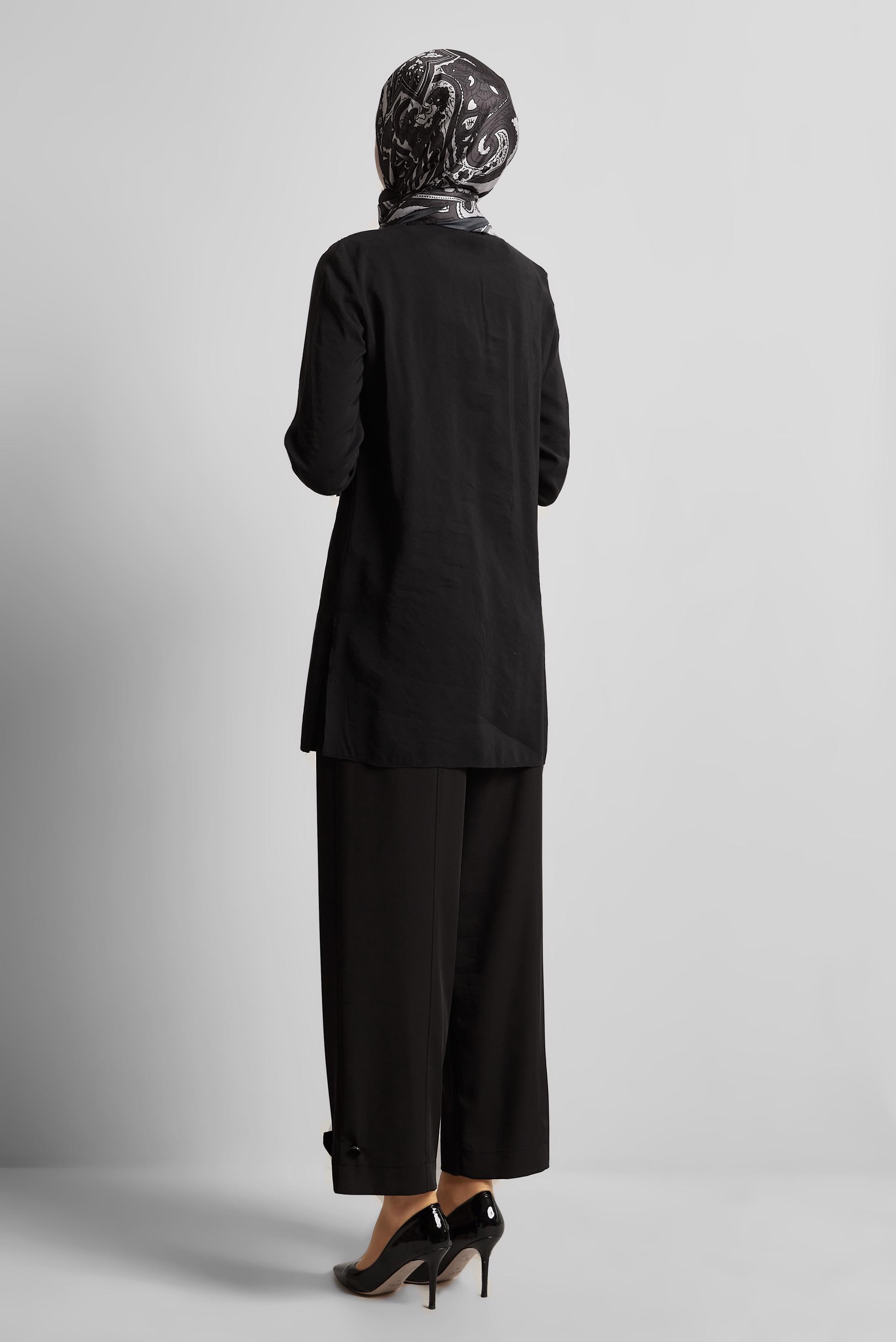 Tesettür giyim SİYAH GÖMLEK YAKA TUNİK 45623