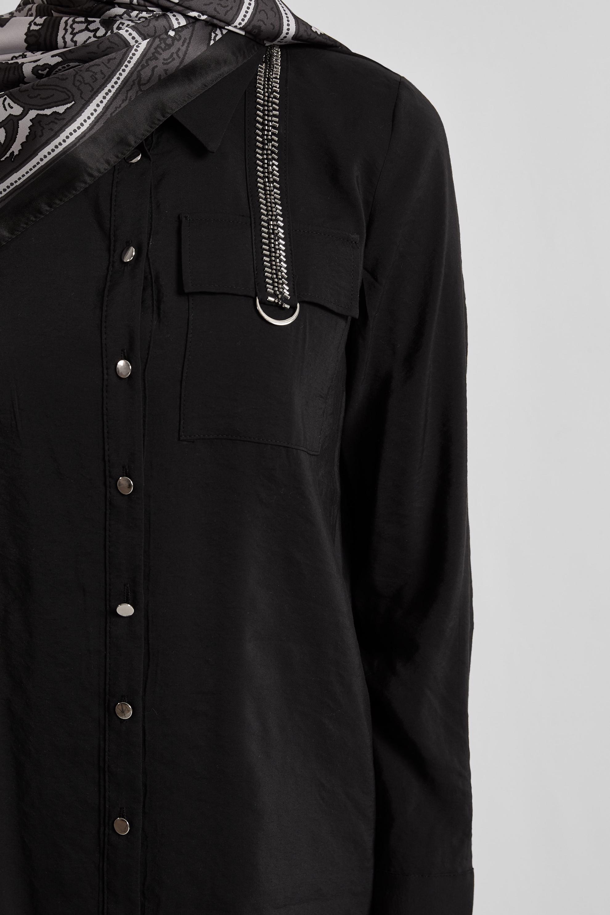 Tesettür giyim SİYAH GÖMLEK YAKA TUNİK 45623