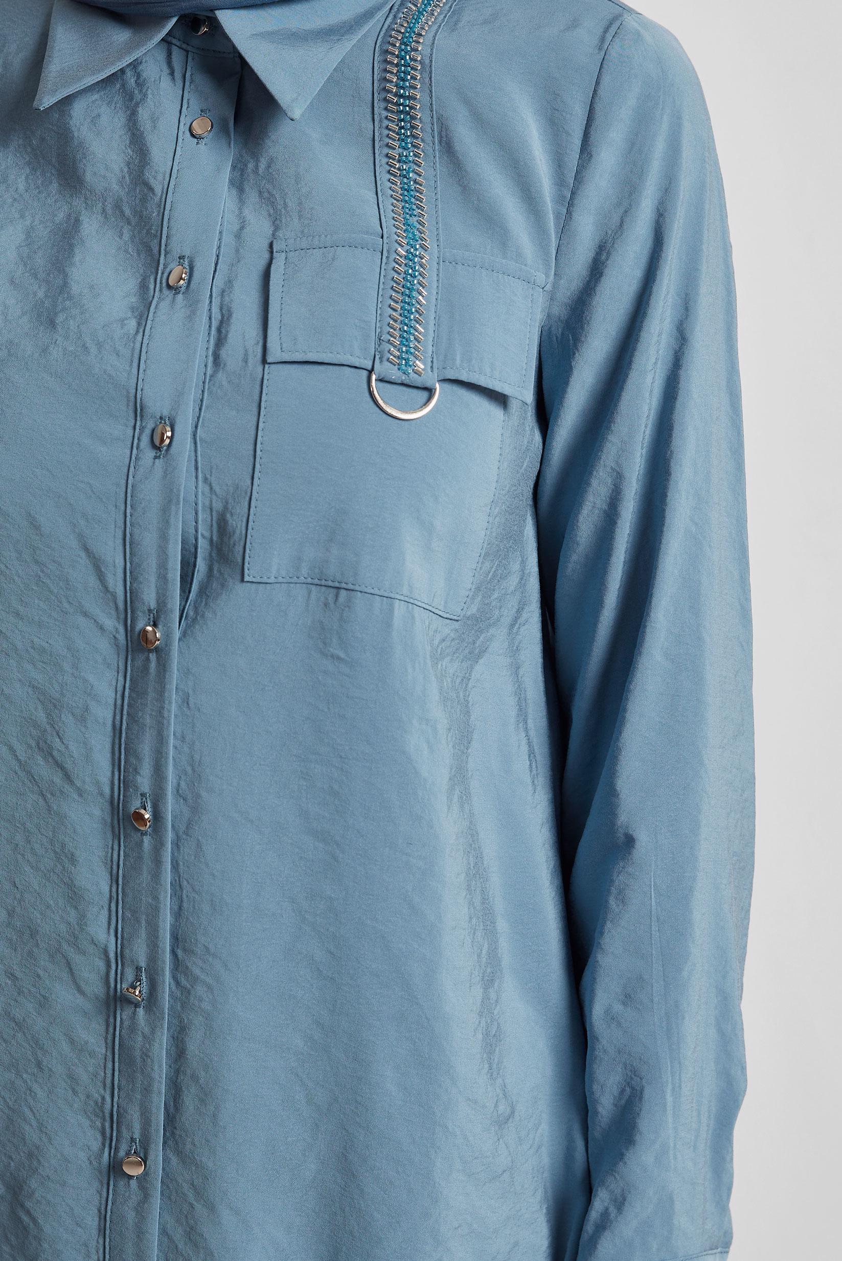 Tesettür giyim MAVİ GÖMLEK YAKA TUNİK 45623