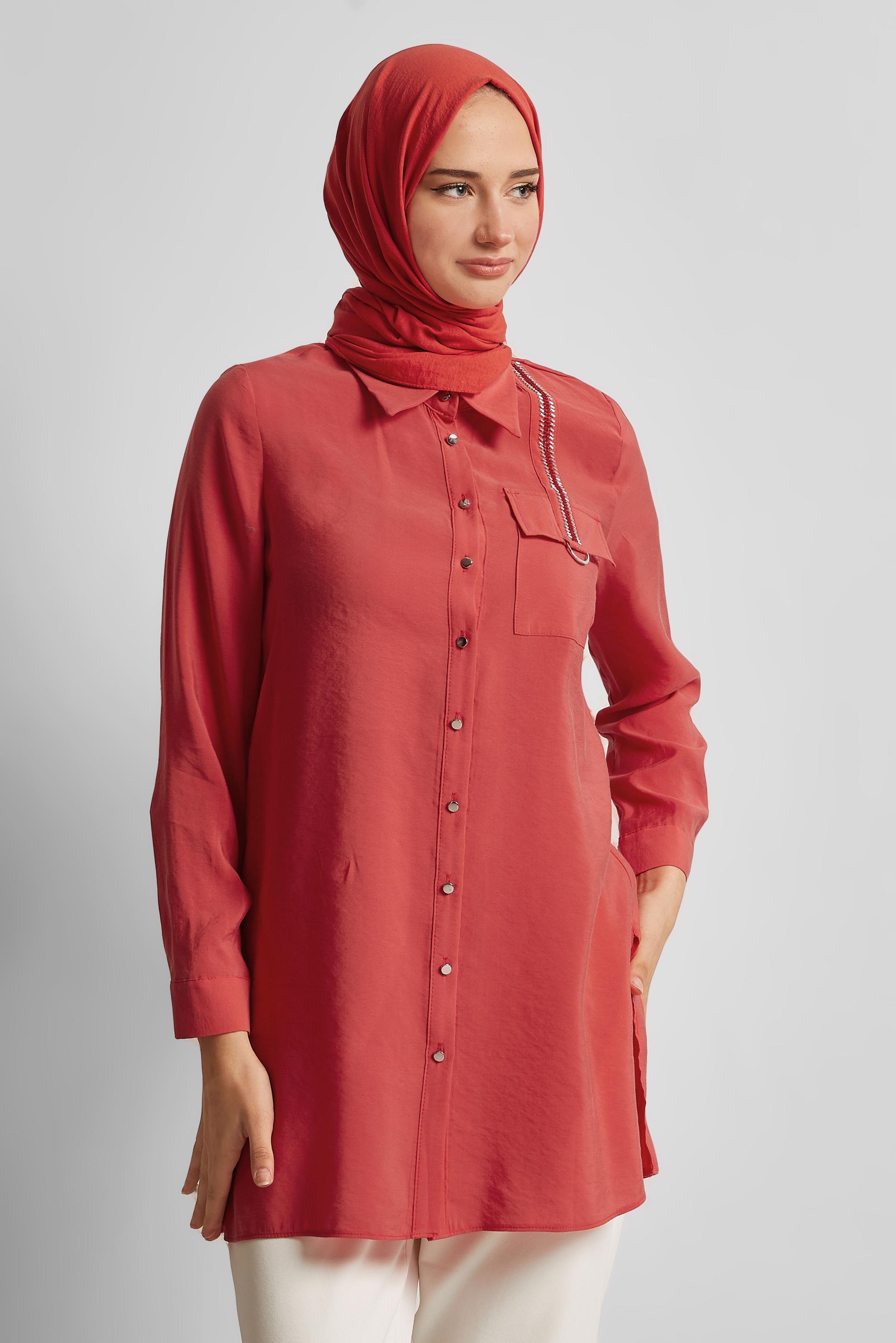 Vêtements hijab ROUGE TUNIQUE COL CHEMISE 45623