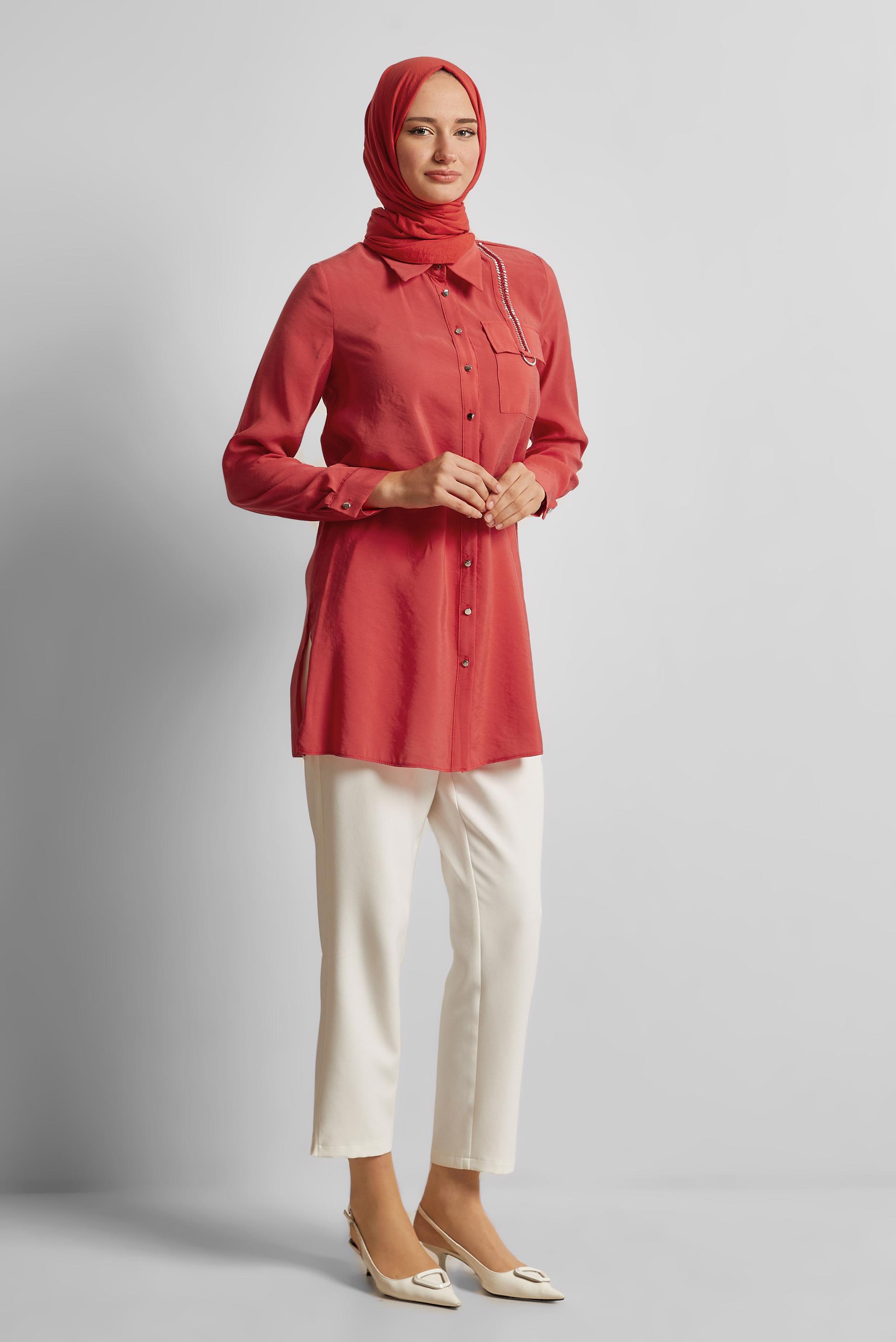 Vêtements hijab ROUGE TUNIQUE COL CHEMISE 45623