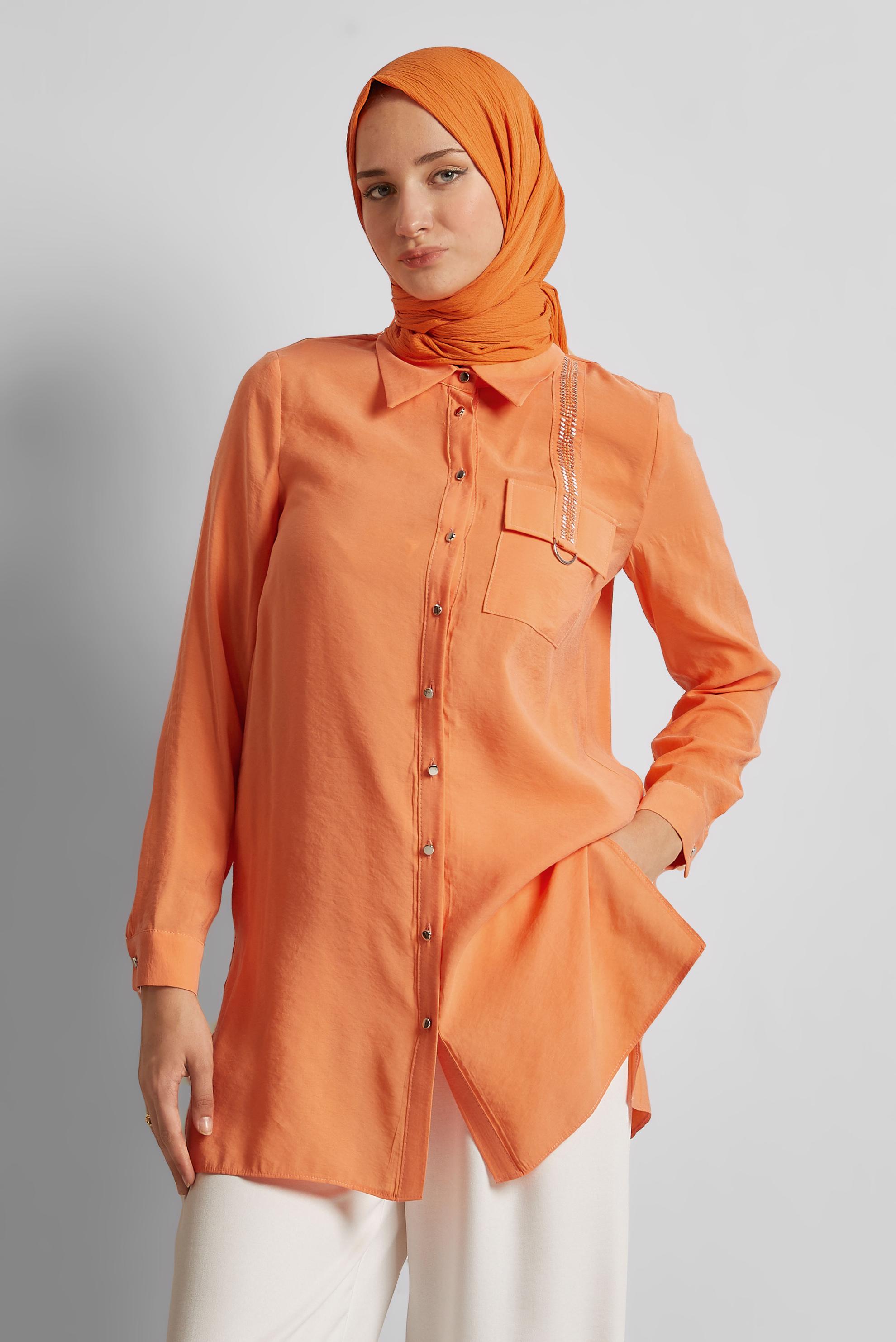 Vêtements hijab ORANGE TUNIQUE COL CHEMISE 45623